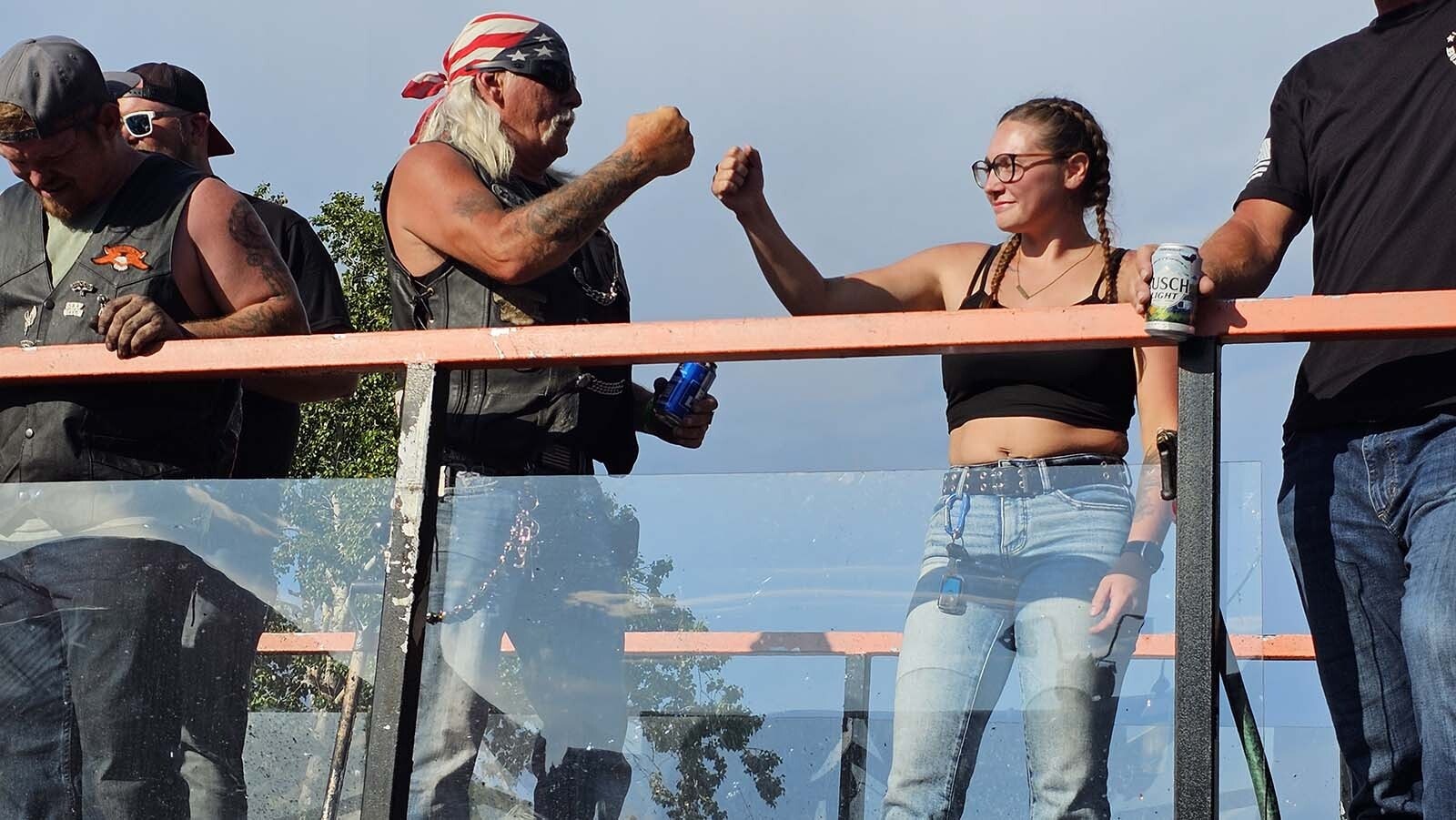 Freddy Boss and Sierra Greathouse fist bump after tussling a little bit over cheers from the crowd.