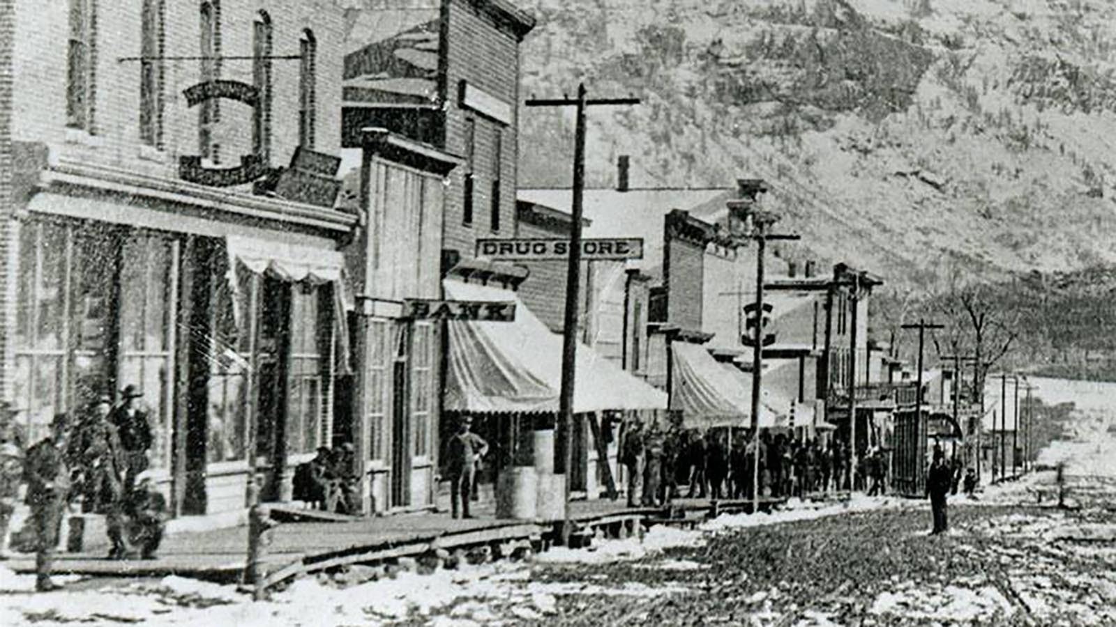 The San Miguel Valley Bank on Main Street Telluride — second building on left — was the first bank Butch Cassidy robbed on June 24, 1889.