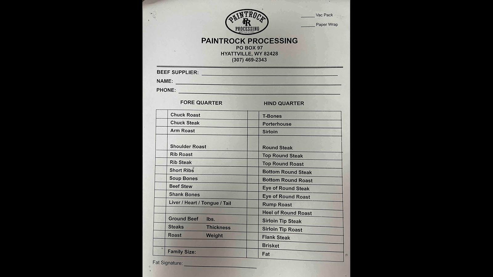 When you get your beef processed at Paintrock Processing in Hyattville, you fill out a custom cut sheet.