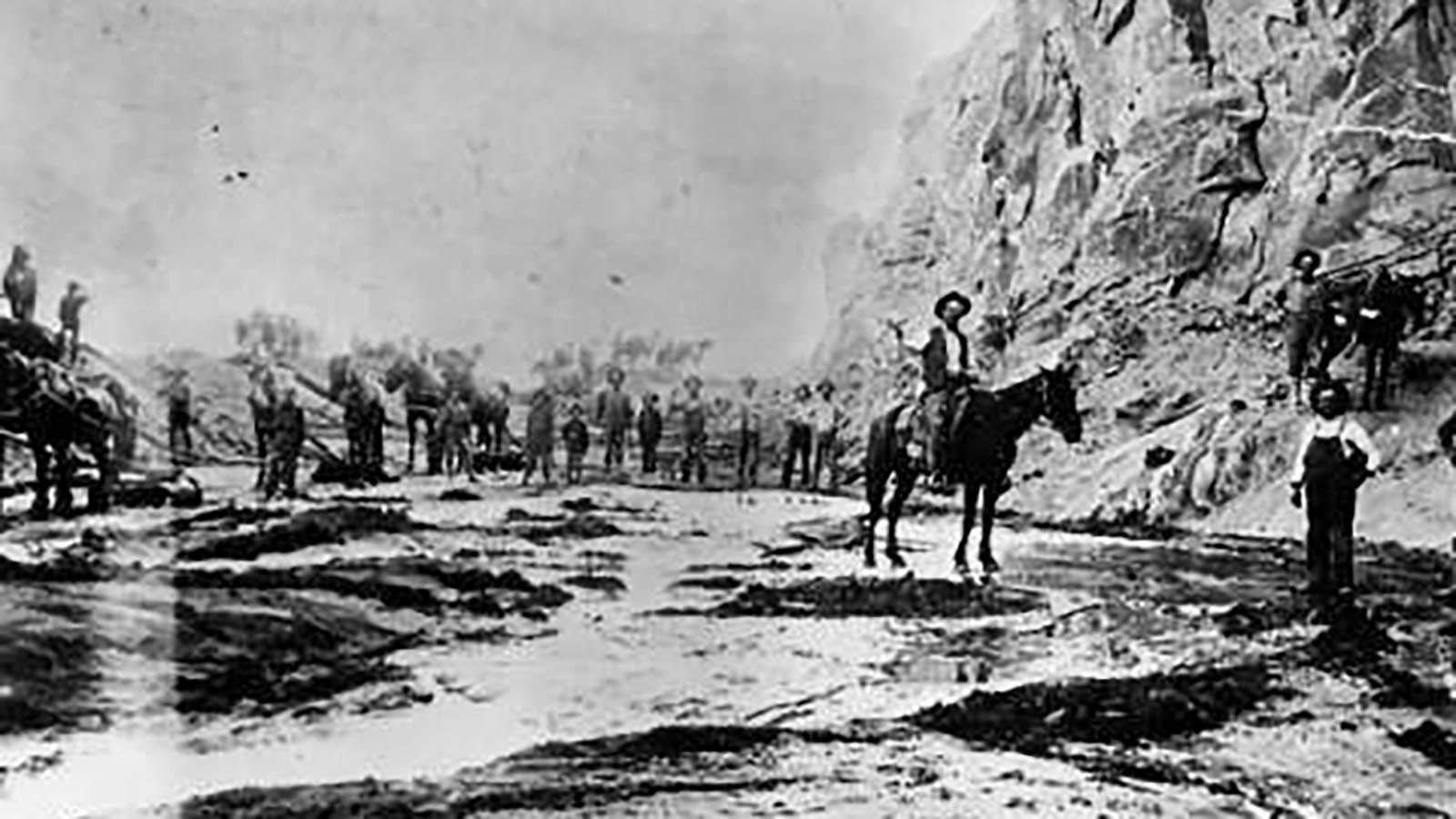 Byron Sessions on his horse Bud during construction of the Sidon Canal near the site of Prayer Rock.