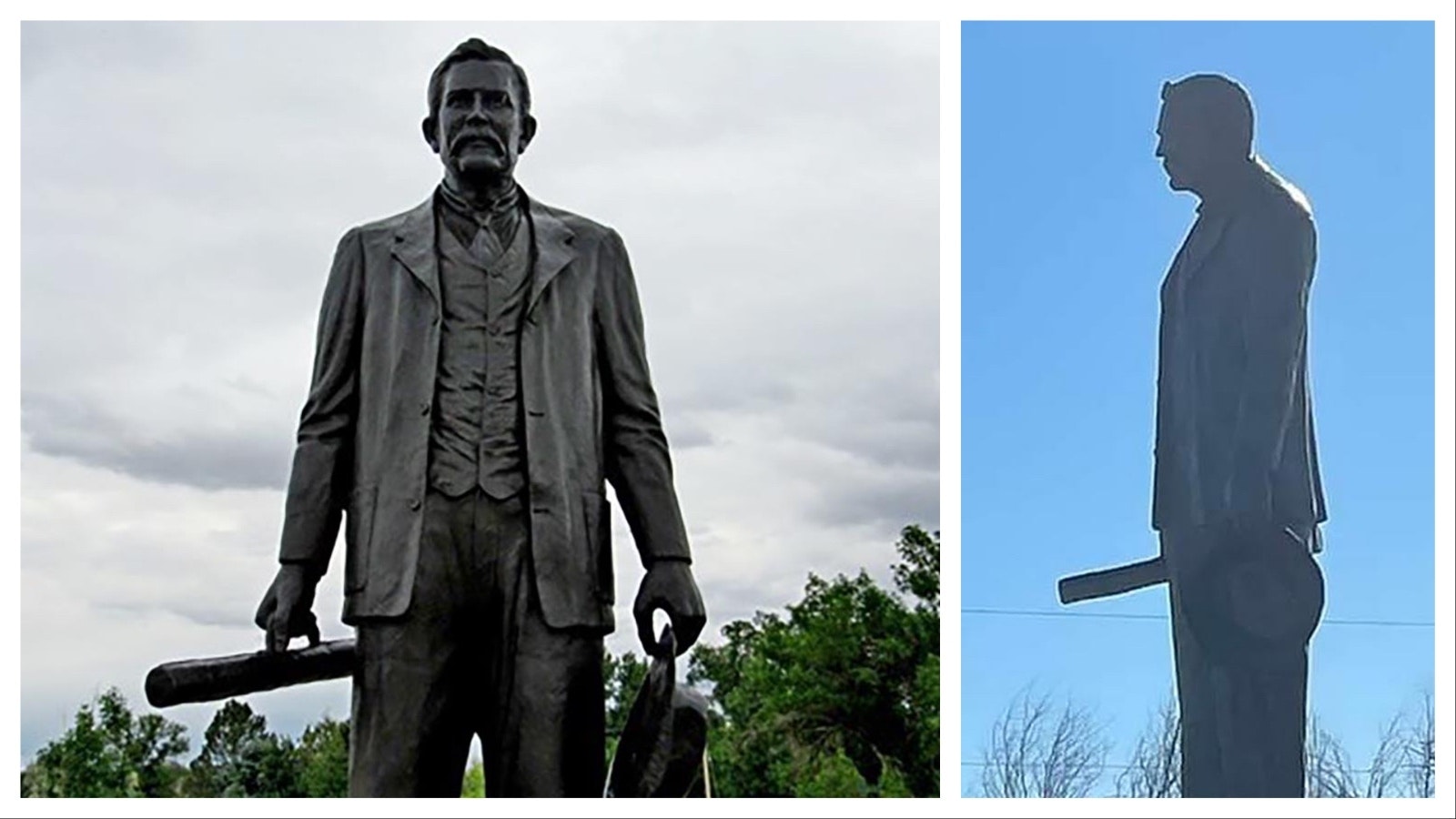 From a certain angle, the statue of Byron, Wyoming, town founder Byron Sessions really sticks out.