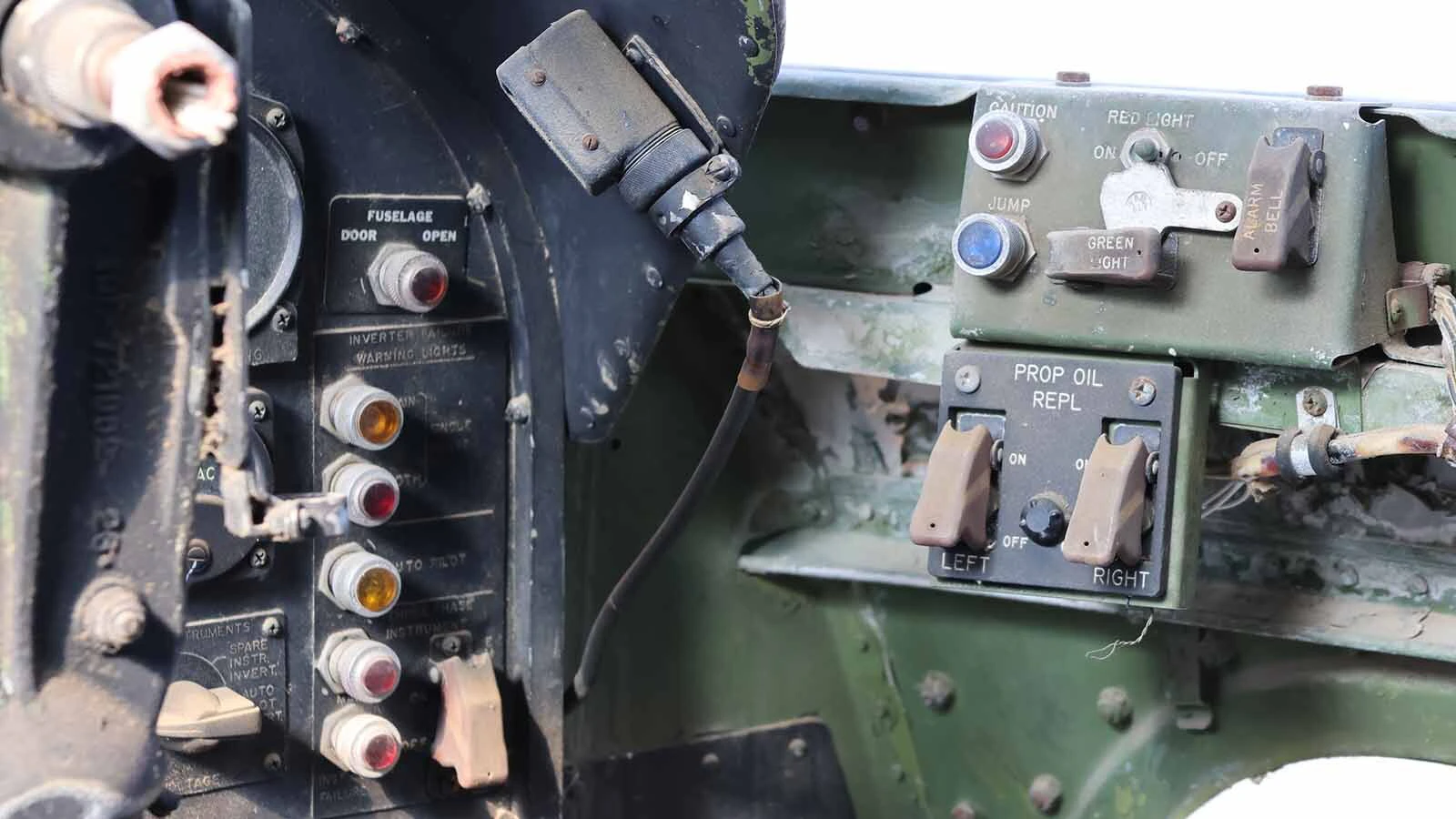 Controls and lights on the co-pilot side of the cockpit. 