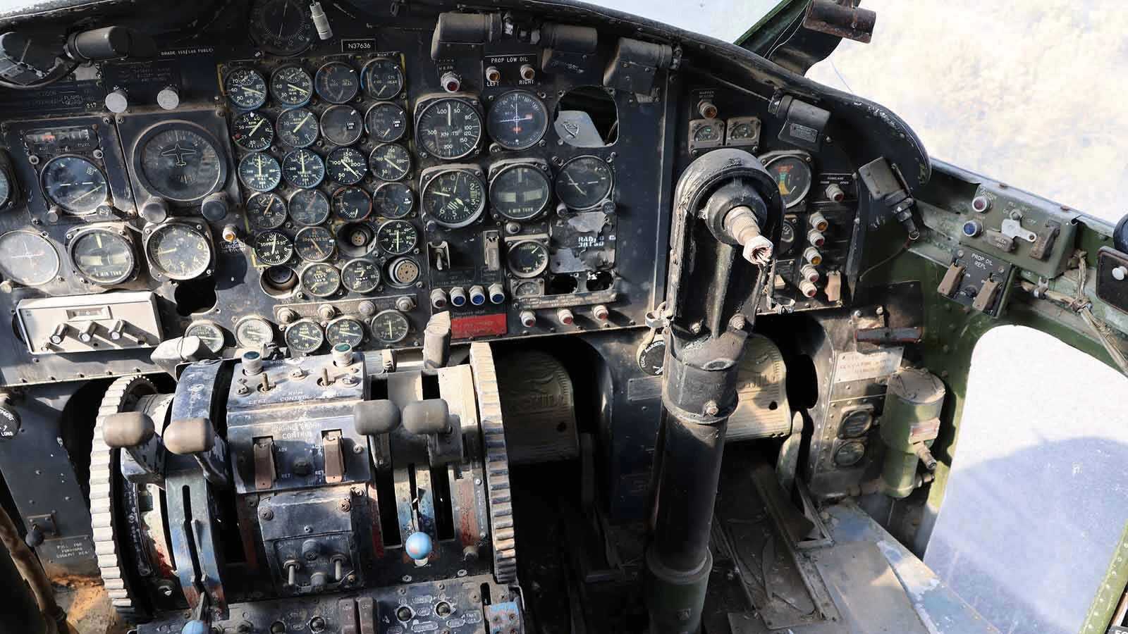 The instrument panel on the C-119 lit up when D.J. Hernandez connected the plane to a battery. 