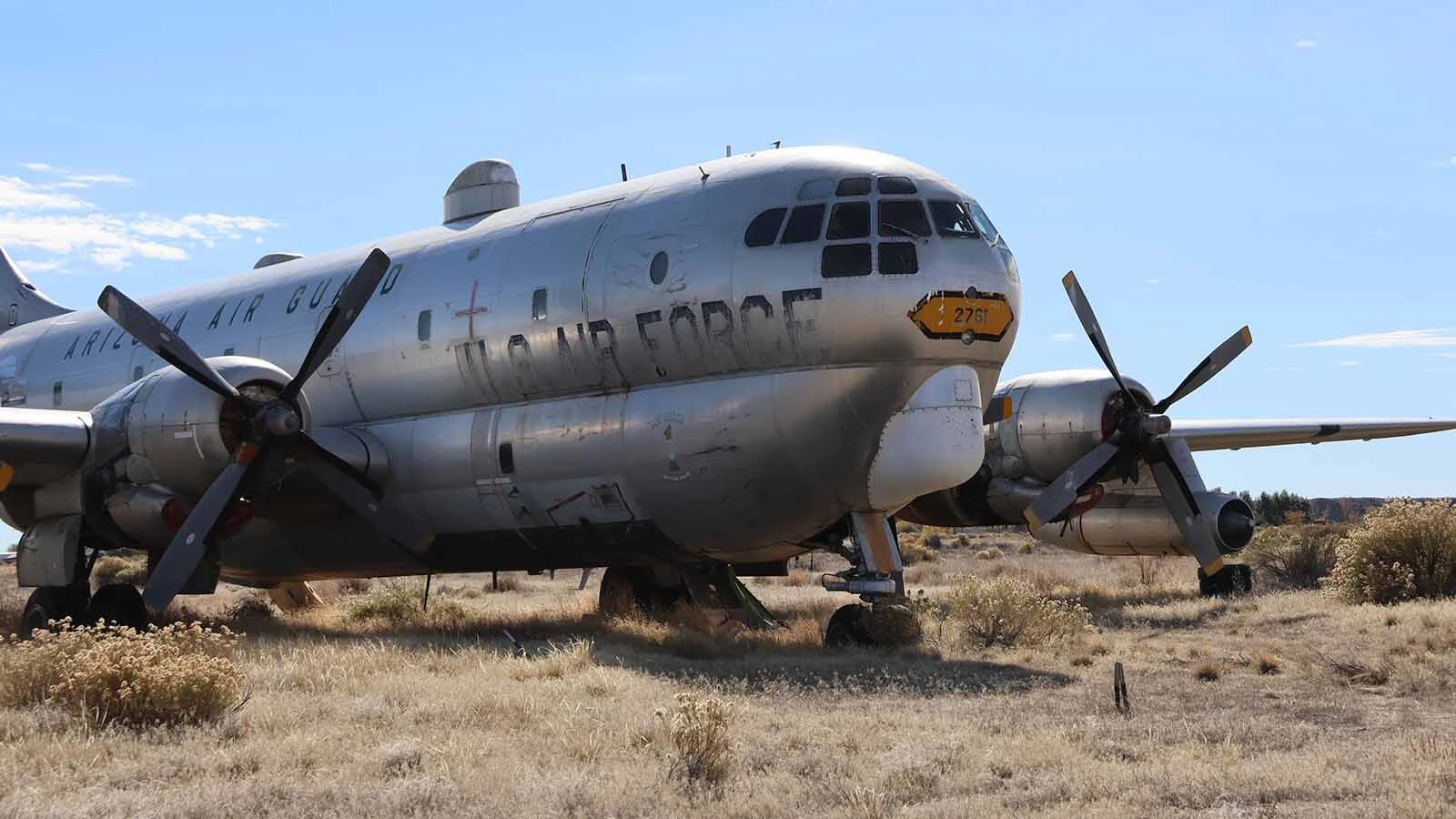 A former refueling aircraft sits at Greybull’s South Big Horn County Airport. 