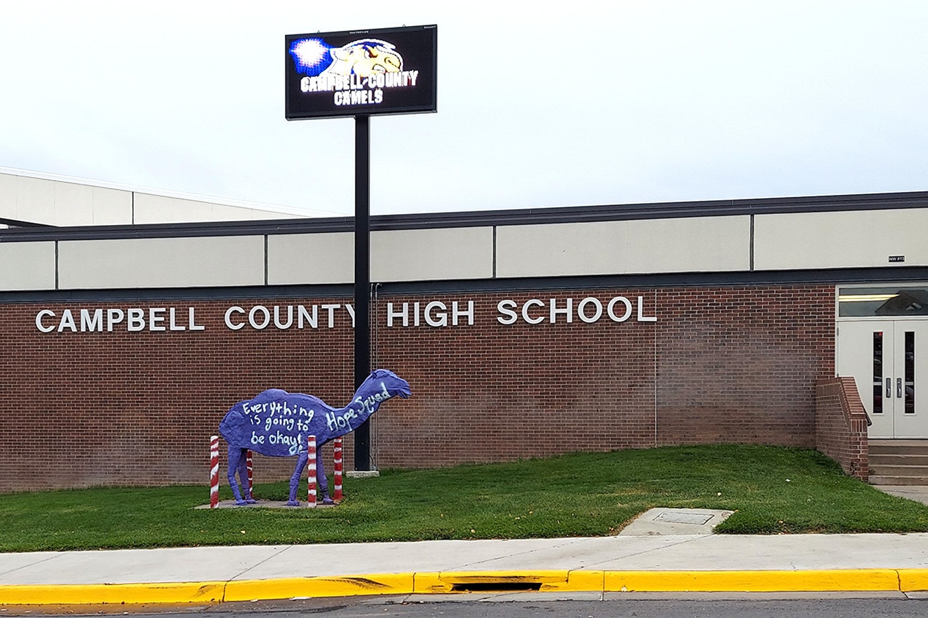 The camel is the mascot for Campbell County High School in Gillette, and the school's "Camel pride" is emphasized with the large camel sculpture in front of the school. Called Humphrey, the sculpture is painted by student classes and clubs multiple times a year, including the Hope Squad.