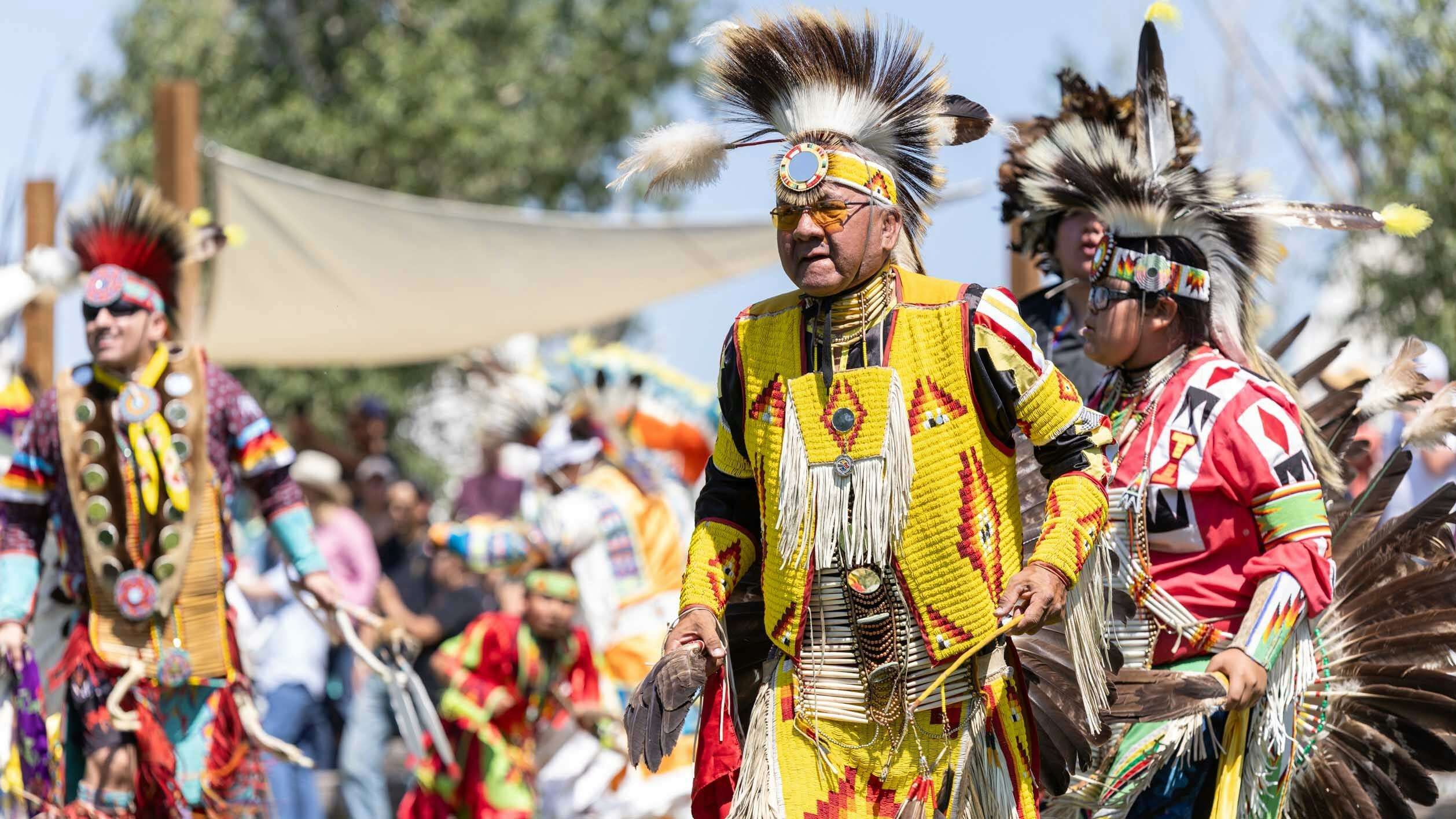 Caption for photo below — Pat Iron Cloud for the Wind River Reservations performs at the Native American Indian Village during Cheyenne Frontier Days on July 22, 2023.