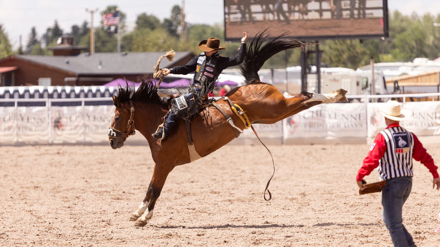 Zeke Thurston from Big Valley, AB wins the saddle bronc riding with a score of 91.50 at the rodeo at Cheyenne Frontier Days on Friday, July 24.