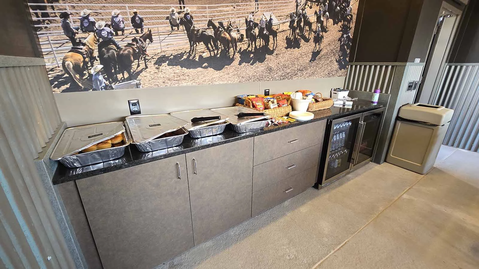Private party rooms above Chute 9 come stocked with drinks and snacks. Guess can also order a range of catered foods, like brisket sliders and hot wings.