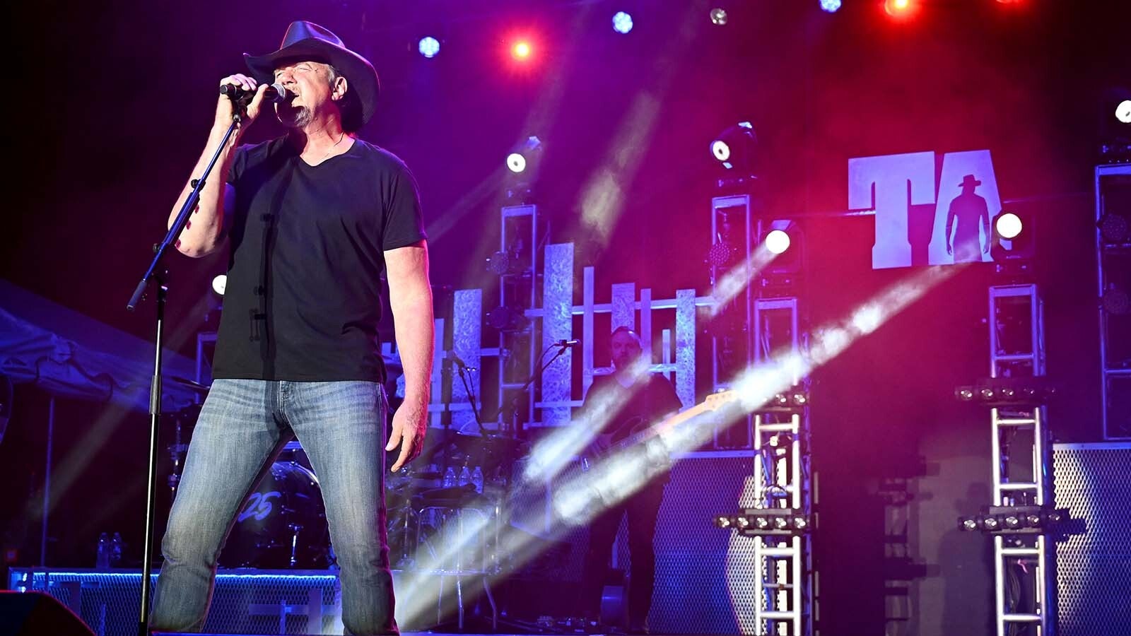 Trace Adkins performs with Riley Green on July 22, 2026, at Cheyenne Frontier Days.