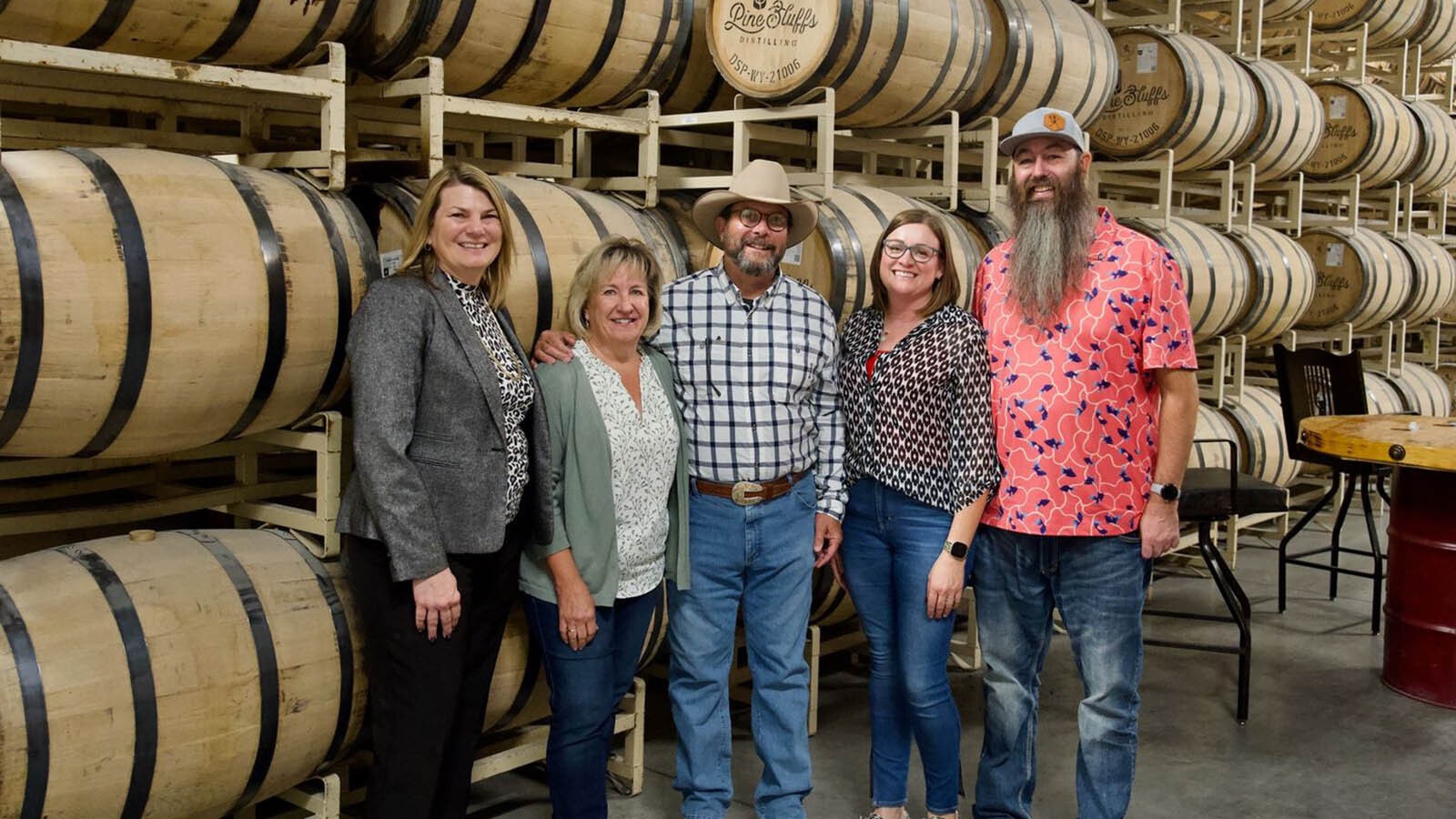 The taste testers for a Joe Pickett bourbon to be released in 2025 include, from left, Jennie Gordon, Laurie Box, C.J. Box, Theresa Brown and Pine Bluffs Distilling co-owner Chad Brown.