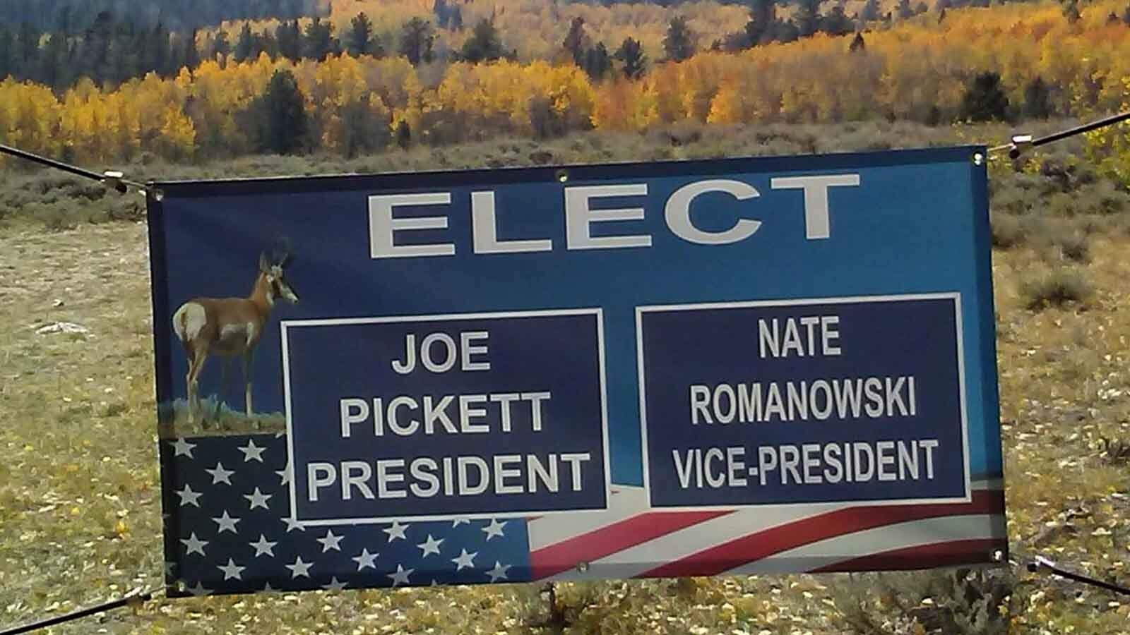 An "Elect Joe Pickett for President" sign a fan sent to Wyoming author C.J. Box.