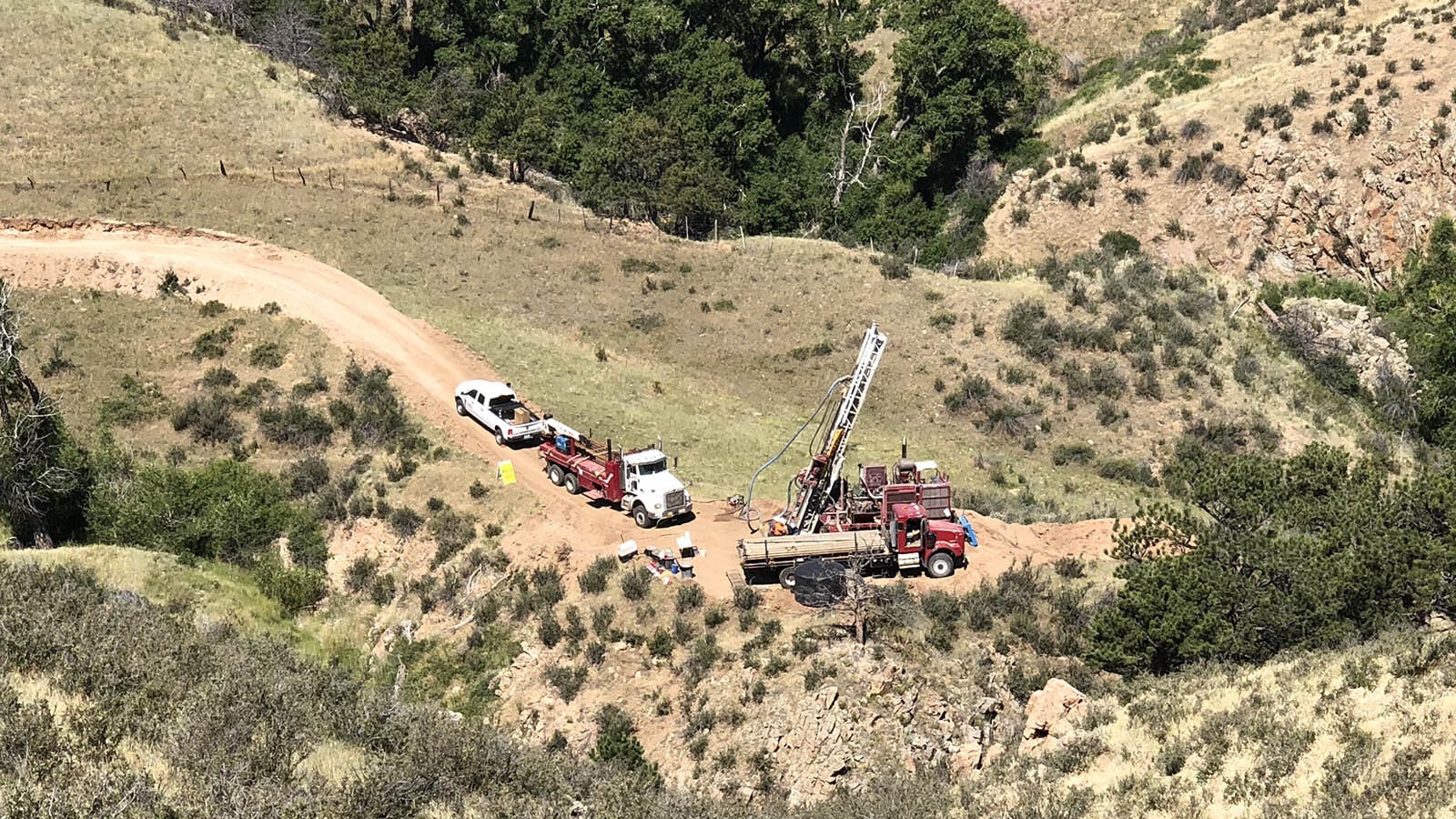 A crew works on the site of the CK Gold Project near Curt Gowdy State Park in southern Wyoming.