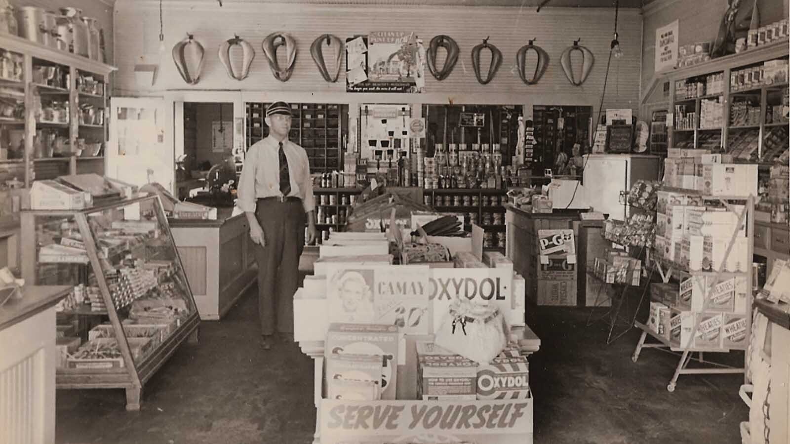 C.W. "Curt" Taubert in his original hardware store in Fort Laramie.