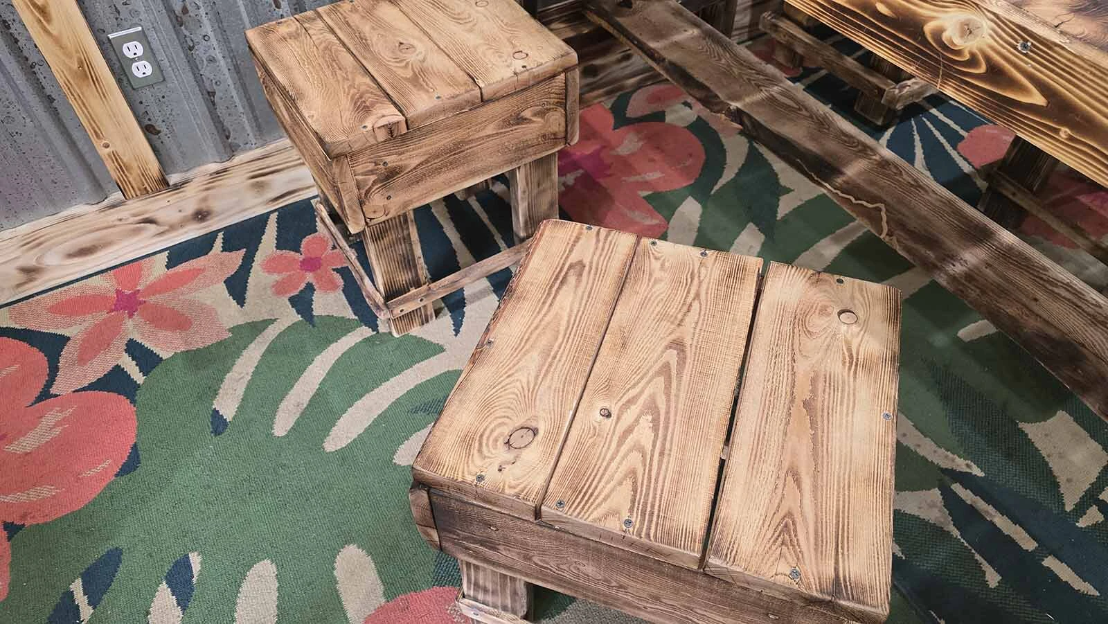On-Site Laundry owner Sophal Thompson made these stools and the rest of the furniture in her business.