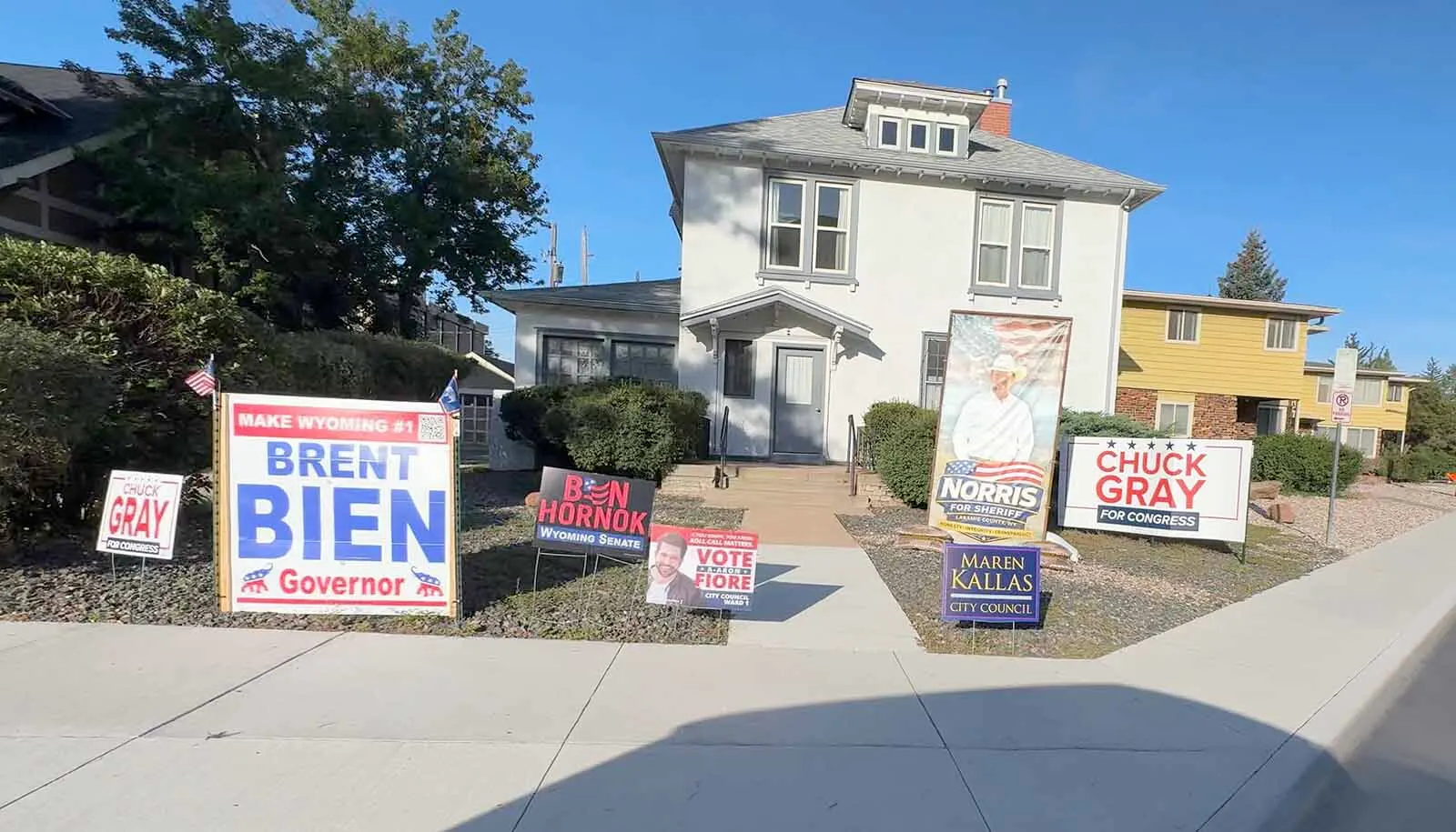 The intersection of Carey and Randall avenues in Cheyenee across from the Wyoming Capitol was a hot corner for political signs.