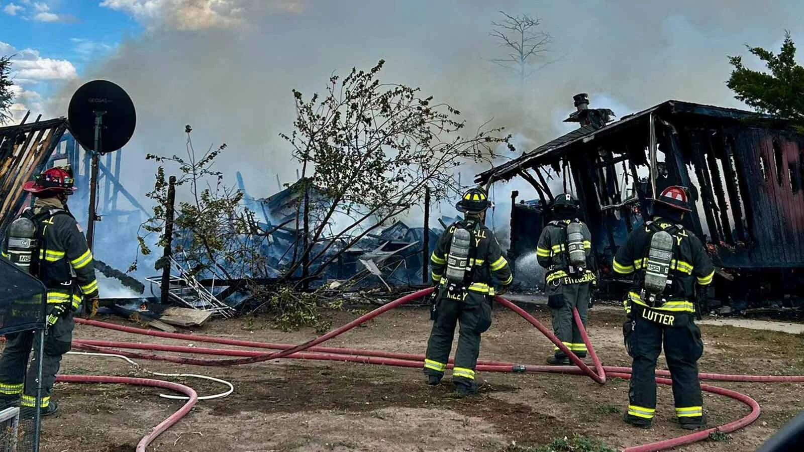 A Campbell County man was hospitalized with burns to his arms suffered while trying to rescue pets from an inferno that burned the family’s home to the ground Saturday.