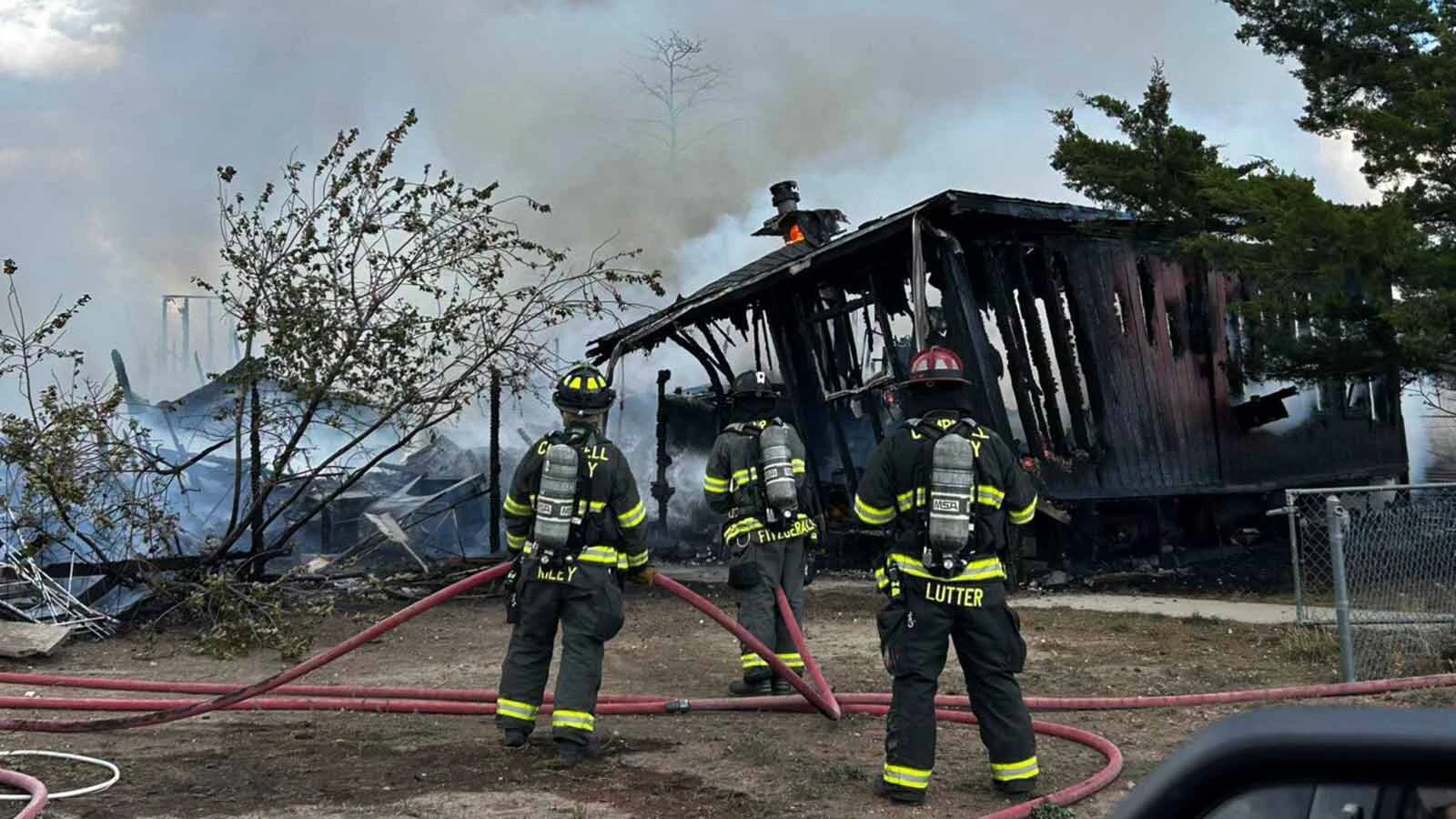 A Campbell County man was hospitalized with burns to his arms suffered while trying to rescue pets from an inferno that burned the family’s home to the ground Saturday.