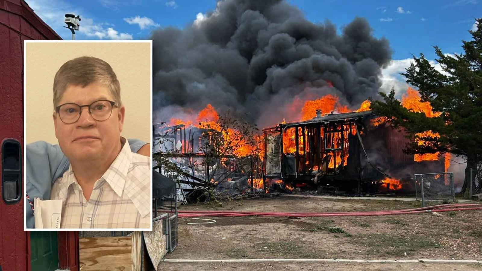 Perry Bennett was hospitalized with burns to his arms suffered while trying to rescue pets from an inferno that burned the family’s home to the ground Saturday.