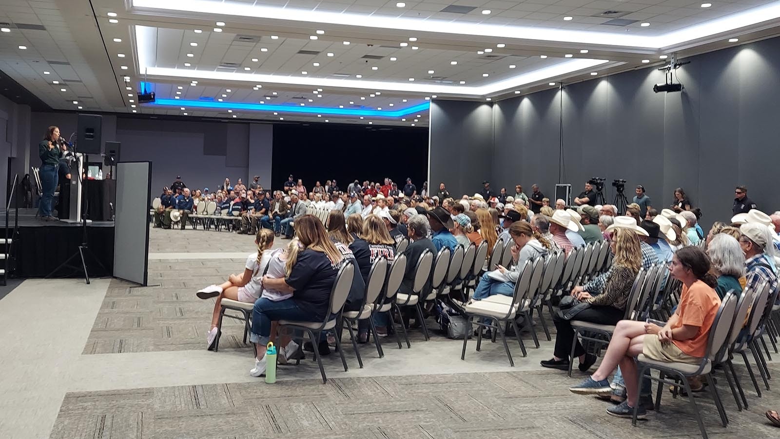 Wyoming State Forester, Kelly Norris, tells a packed crowd at a fire meeting at Cam-Plex Tuesday night how lightning strikes exacerbated the fire conditions in Campbell and surrounding counties between Aug. 20-21.