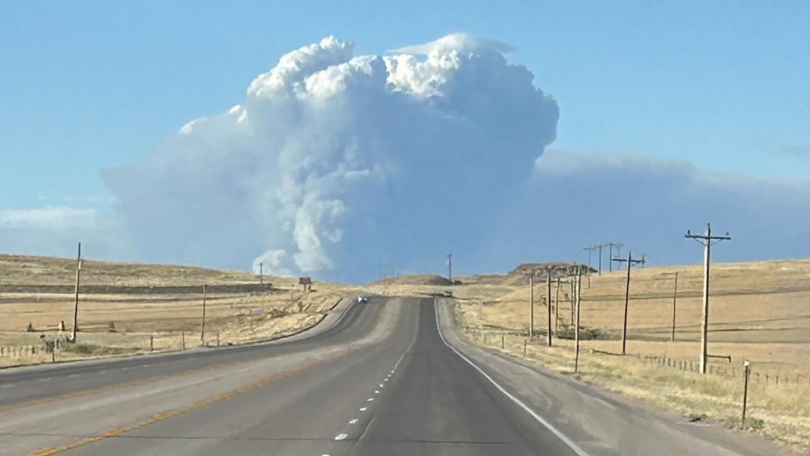 Smoke rises north of Gillette from the Constitution Fire.