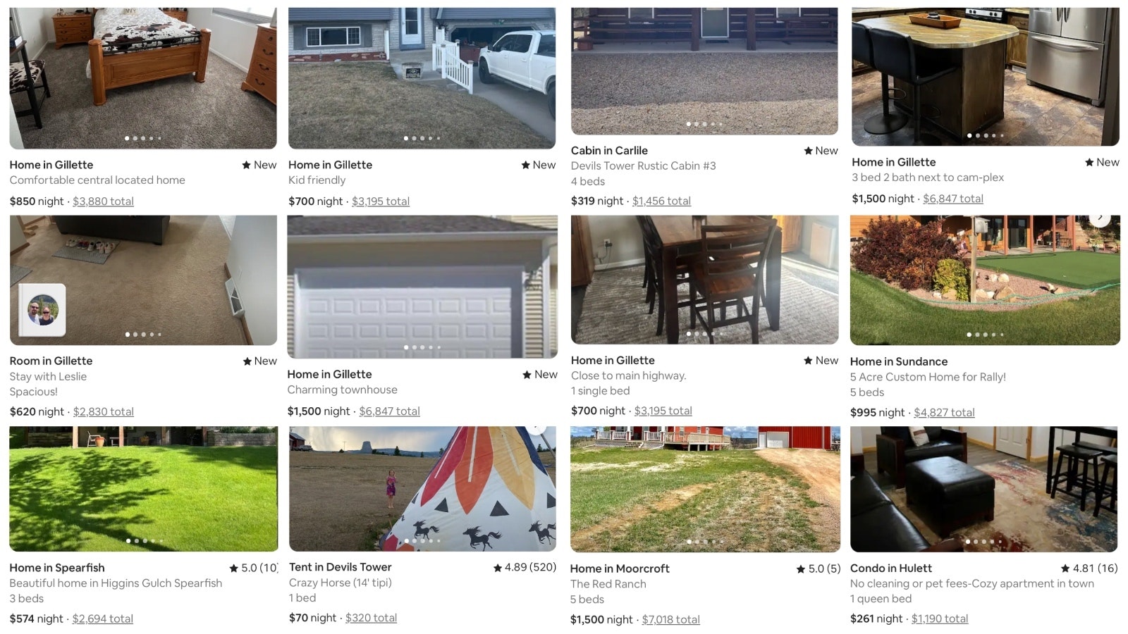 Airbnb shows rooms and homes listing from anywhere from several hundred dollars a night to has high as $1,500 during the International Pathfinders Camporee in Gillette this summer. The cheapest listing is a $70 tent near Devils Tower more than an hour away.