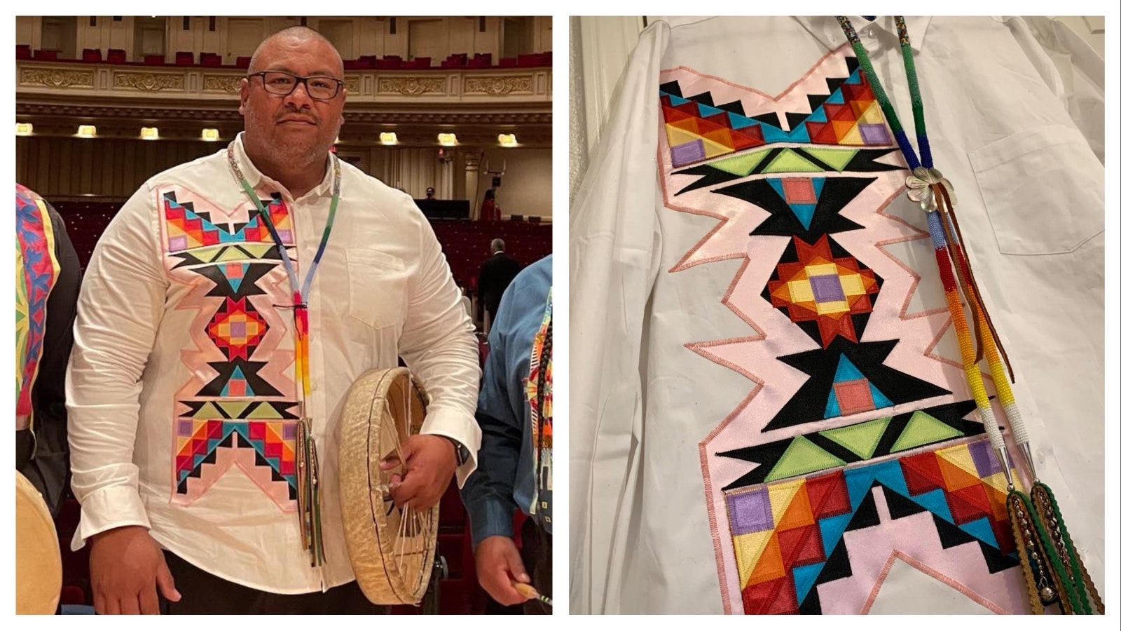 Musician Abraham Thomas wore an original Whiteplume Creations designed by Candace Toledo when he performed at the New York Carnegie Hall in 2022. She freestyled the design. (