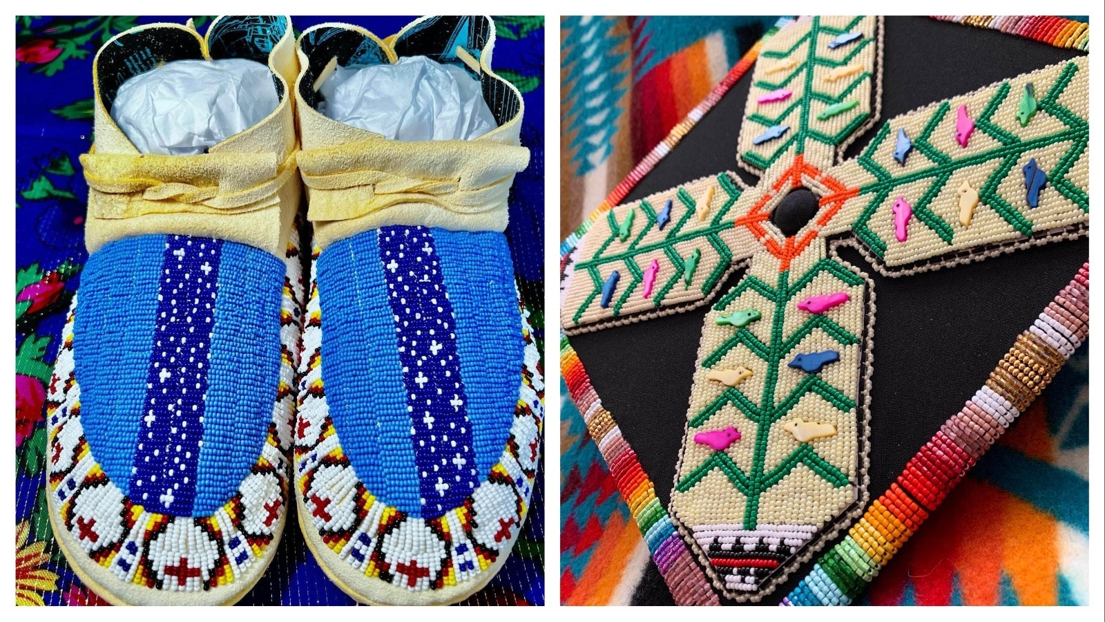 Beaded moccasins that were created by Candace Toledo of Whiteplume Creations. Also, other beadwork.