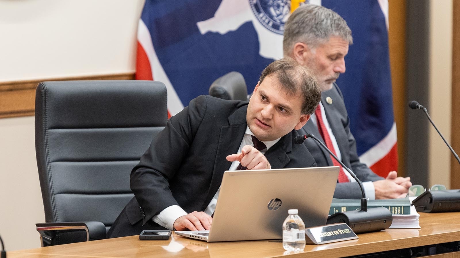 Secretary of State Chuck Gray at the Wyoming State Canvassing Board Meeting to certify the results of the 2024 election at the Wyoming Capitol Auditorium in Cheyenne, Wyoming, on Nov. 13, 2024.