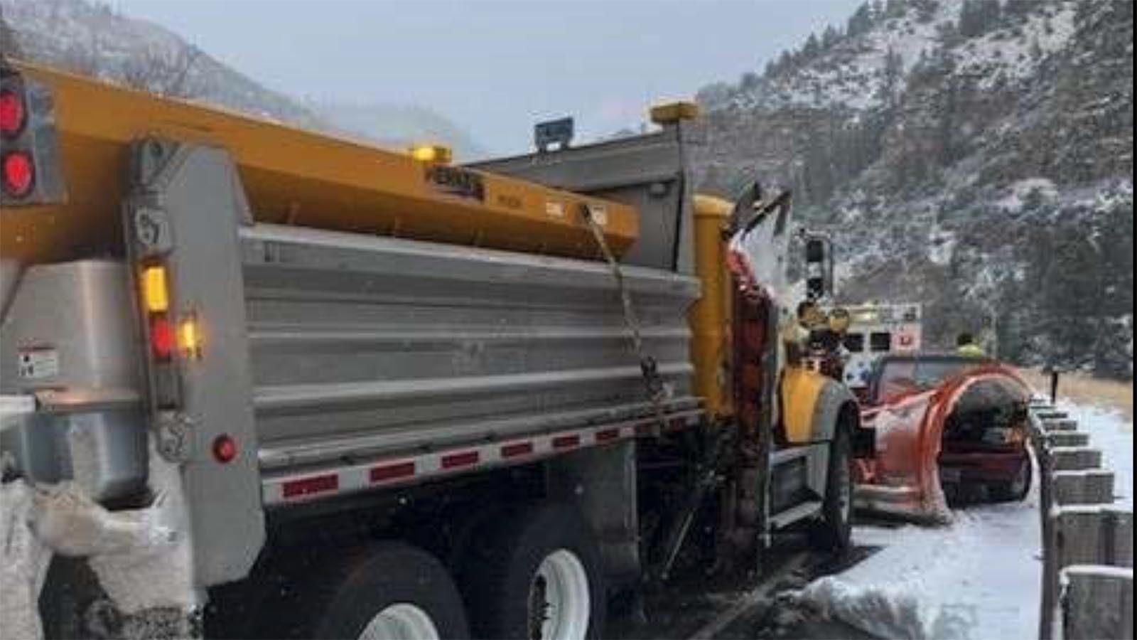 A slow-moving Ford Ranger slid into a WYDOT plow truck in the Ten Sleep Canyon on Thursday.