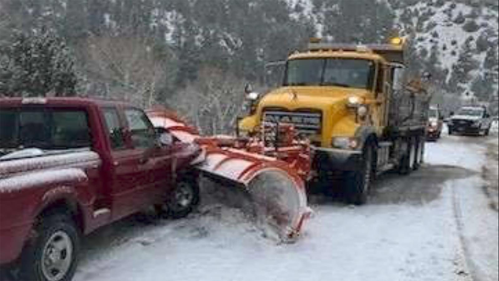 A slow-moving Ford Ranger slid into a WYDOT plow truck in the Ten Sleep Canyon on Thursday.