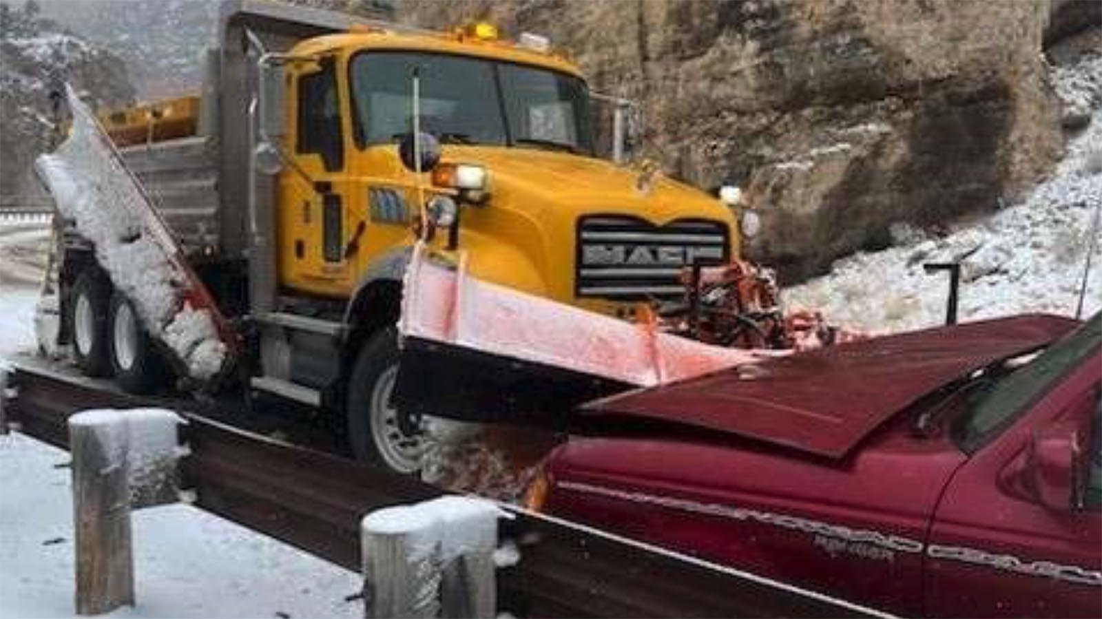 A slow-moving Ford Ranger slid into a WYDOT plow truck in the Ten Sleep Canyon on Thursday.