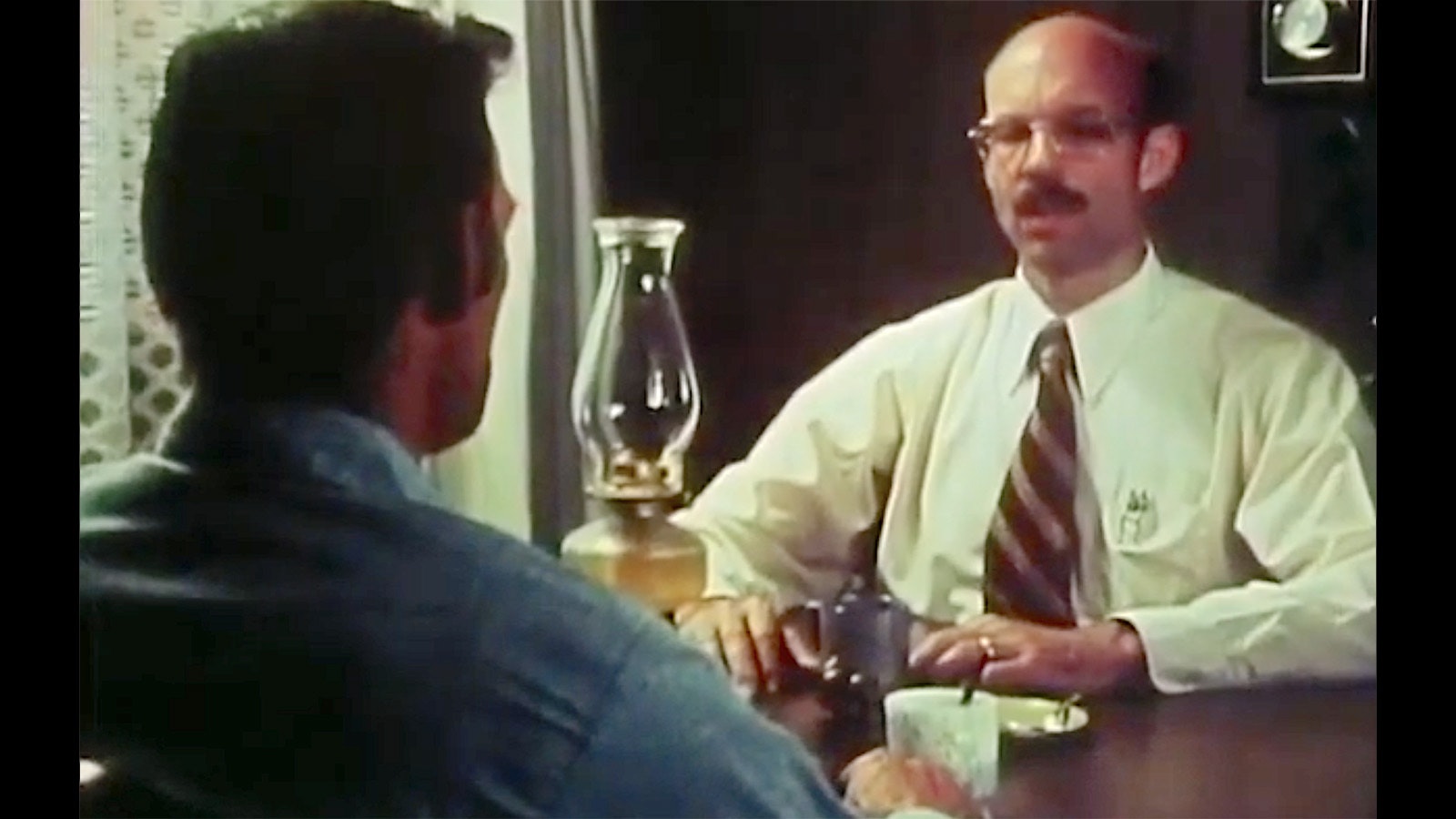 Carl Higdon, left, being hypnotized by Dr. Leo Sprinkle on the TV show "In Search Of" in 1978.