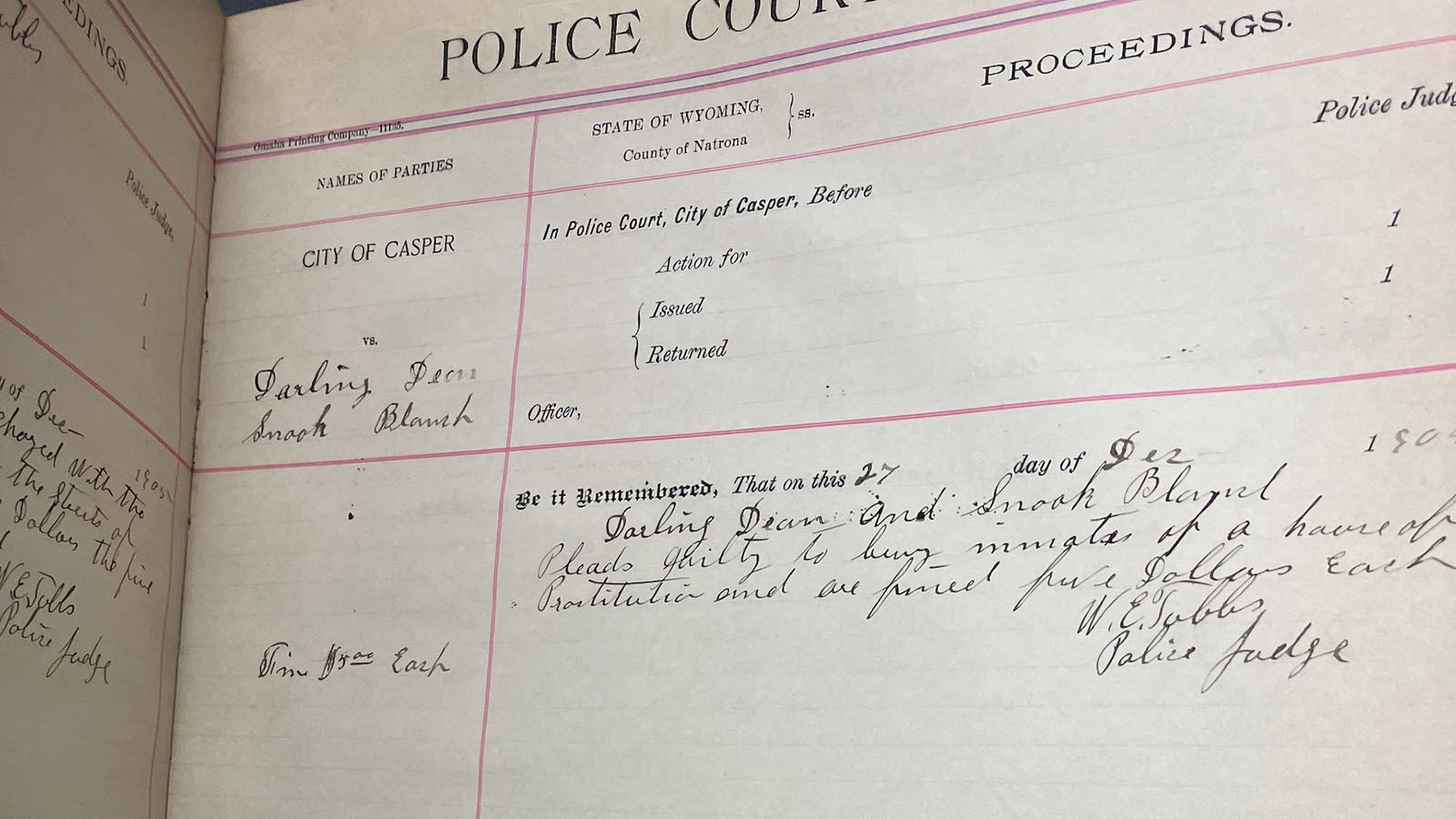 Two women named Darling Dean and Snook Branch were arrested for being “inmates of a house of prostitution” on Dec. 27, 1905.