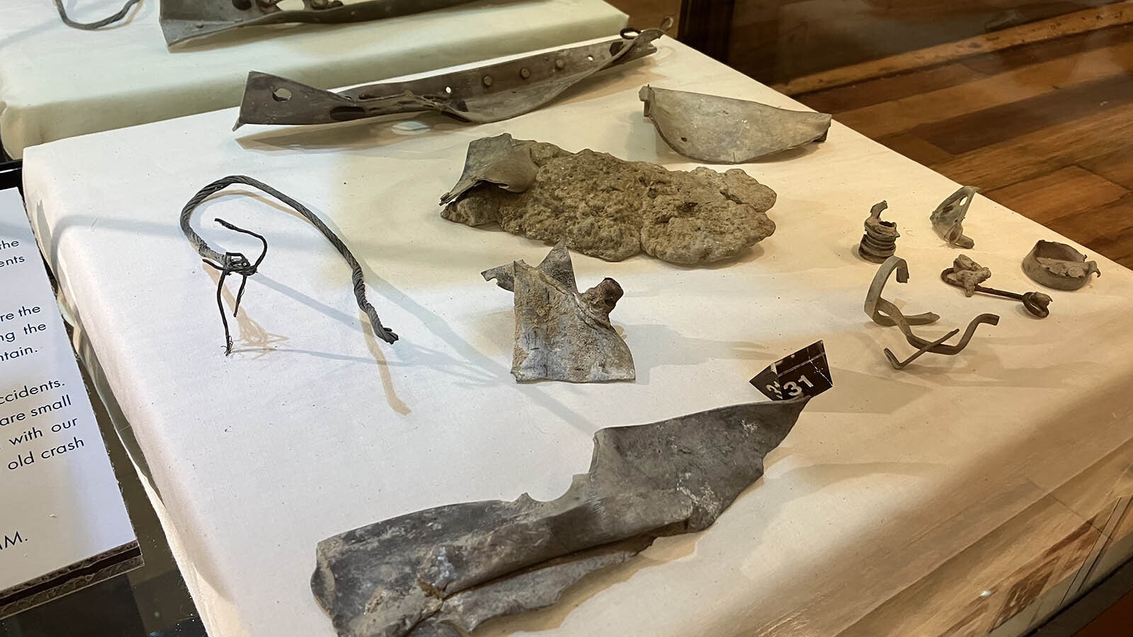 Small pieces of aircraft, remnants of some of the 90 crashes that occurred at Casper Army Air Base, are at the Wyoming Veterans Memorial Musuem.
