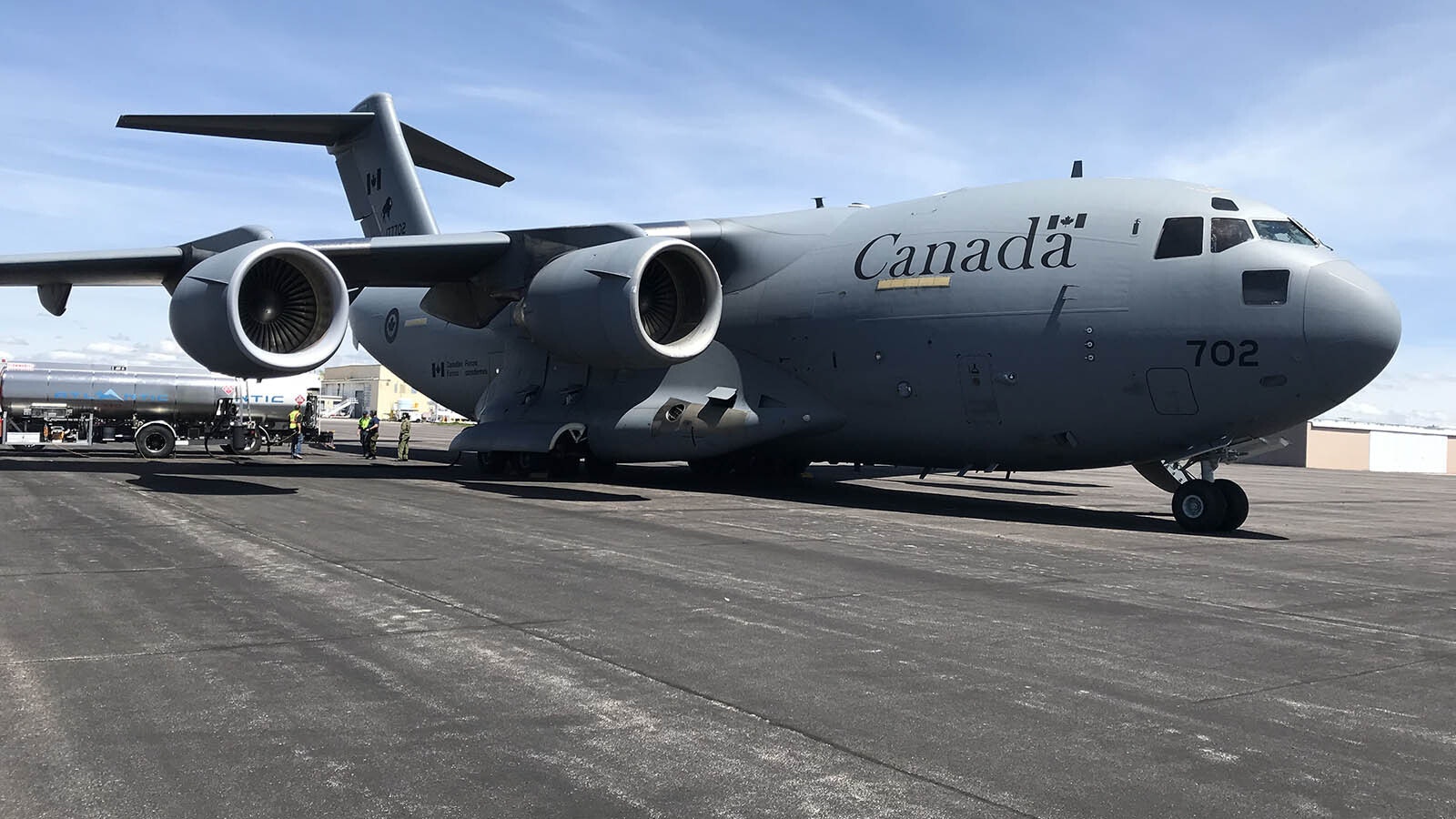 A Canadian military plane sits outside the customs office at Casper-Natrona County International Airport. Many military flights are cleared through the office each year.