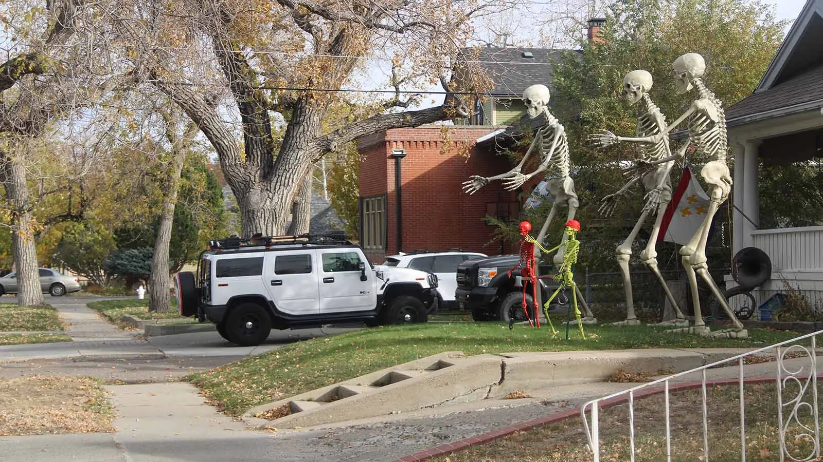 Towering skeletons and other Halloween decorations are already waiting for trick-or-treaters at a home in the Wolcott Street area of Casper. The neighborhood has become a Halloween destination for families from across the city.
