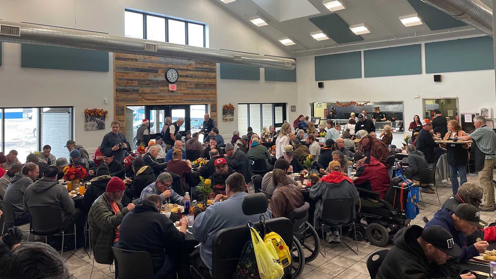 The mess hall at the Wyoming Rescue Mission is full for the annual Thanksgiving dinner with a palpable feel of joy and gratitude.