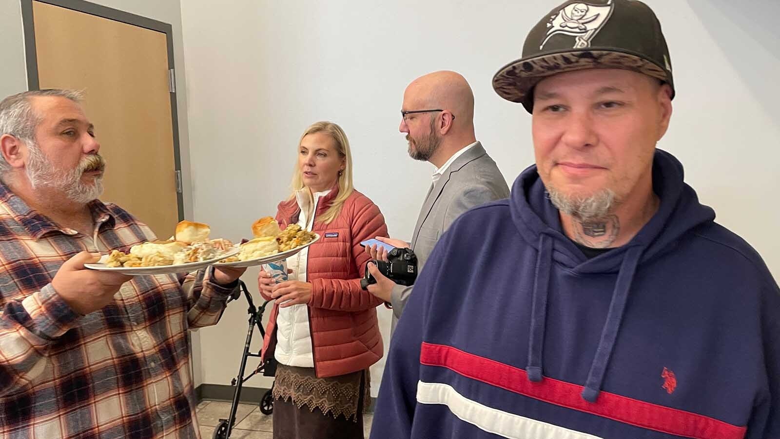 Jon Stephen Reel smiles with a full stomach at the Wyoming Rescue Mission's annual Thanksgiving dinner in Casper.