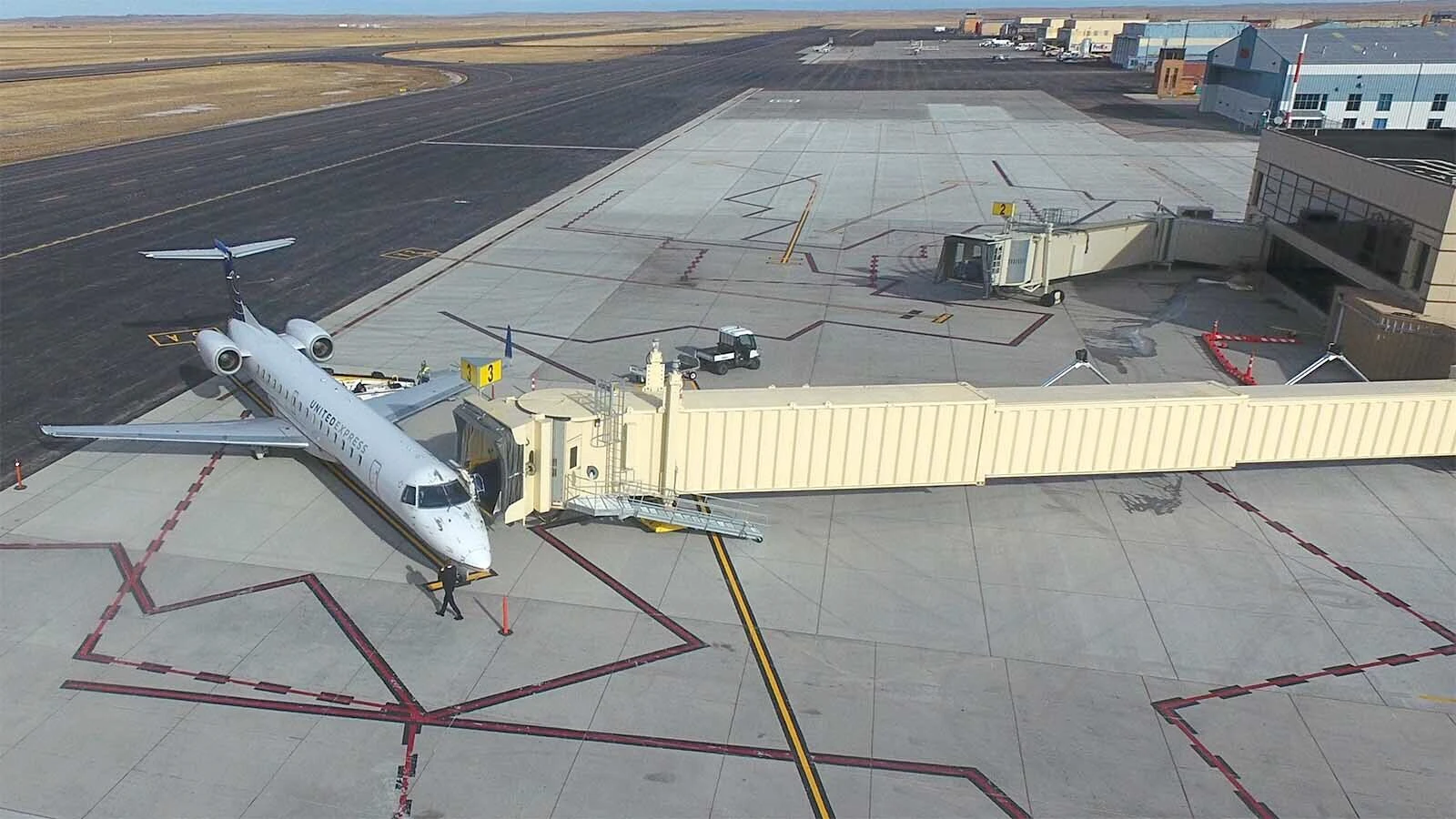 A jet prepares for boarding at Casper/Natrona International Airport.