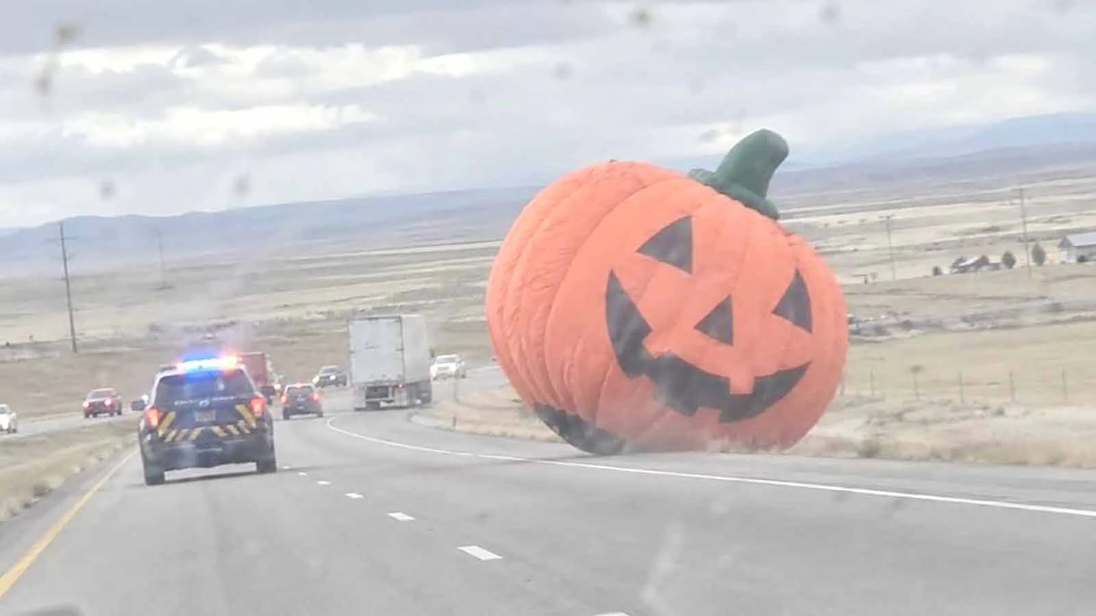 The story of a giant 28-foot inflatable pumpkin rampaging more than 60 miles across southeastern Wyoming is being reported by legitimate news outlets as “breaking news.” It’s fake, another Casper Planet satire story picked up and reported as “real” news.