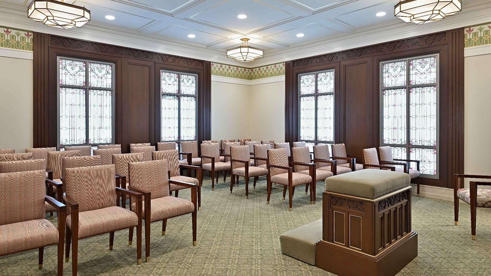 An instruction room in the new Casper, Wyoming, LDS temple.