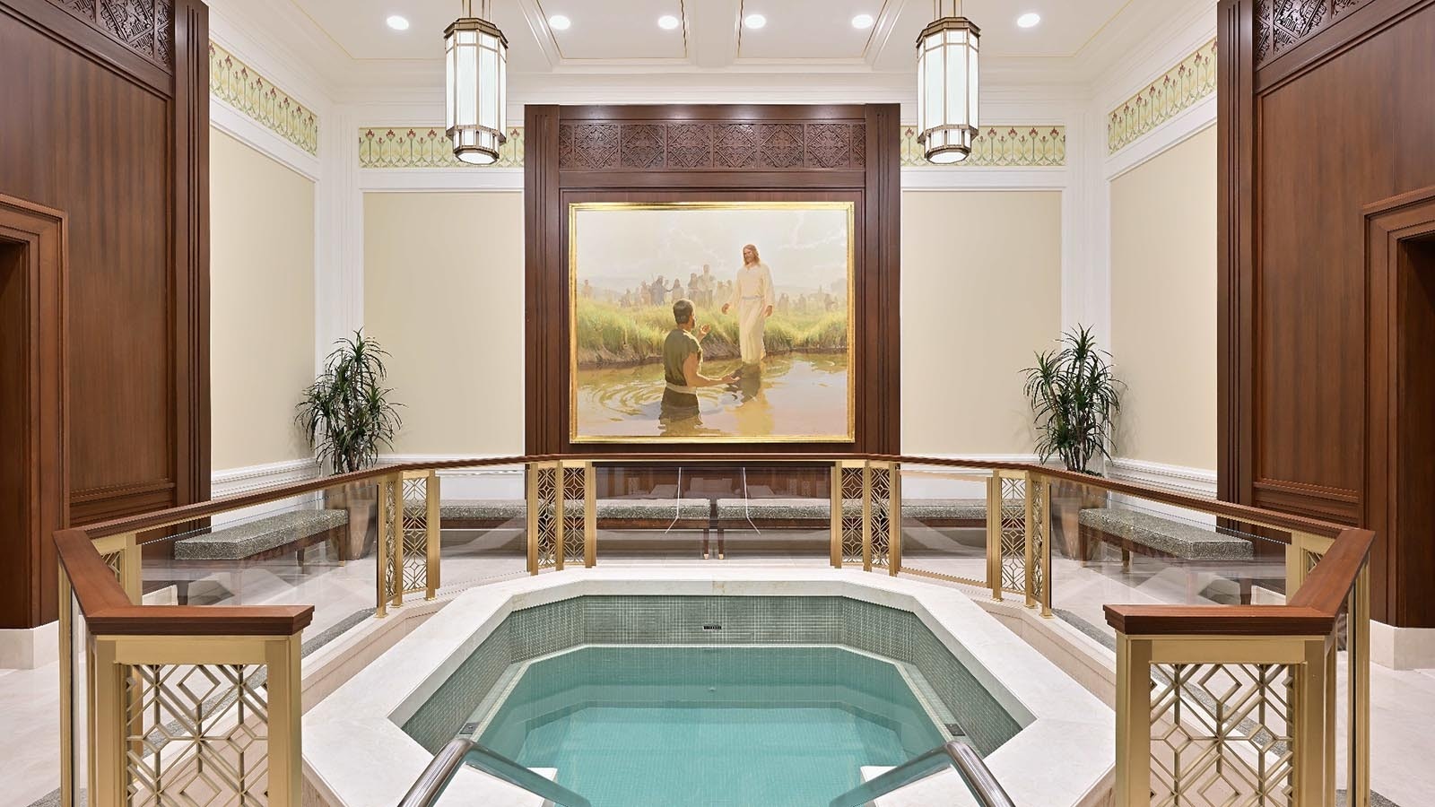 A baptismal font in the Casper, Wyoming, LDS temple.