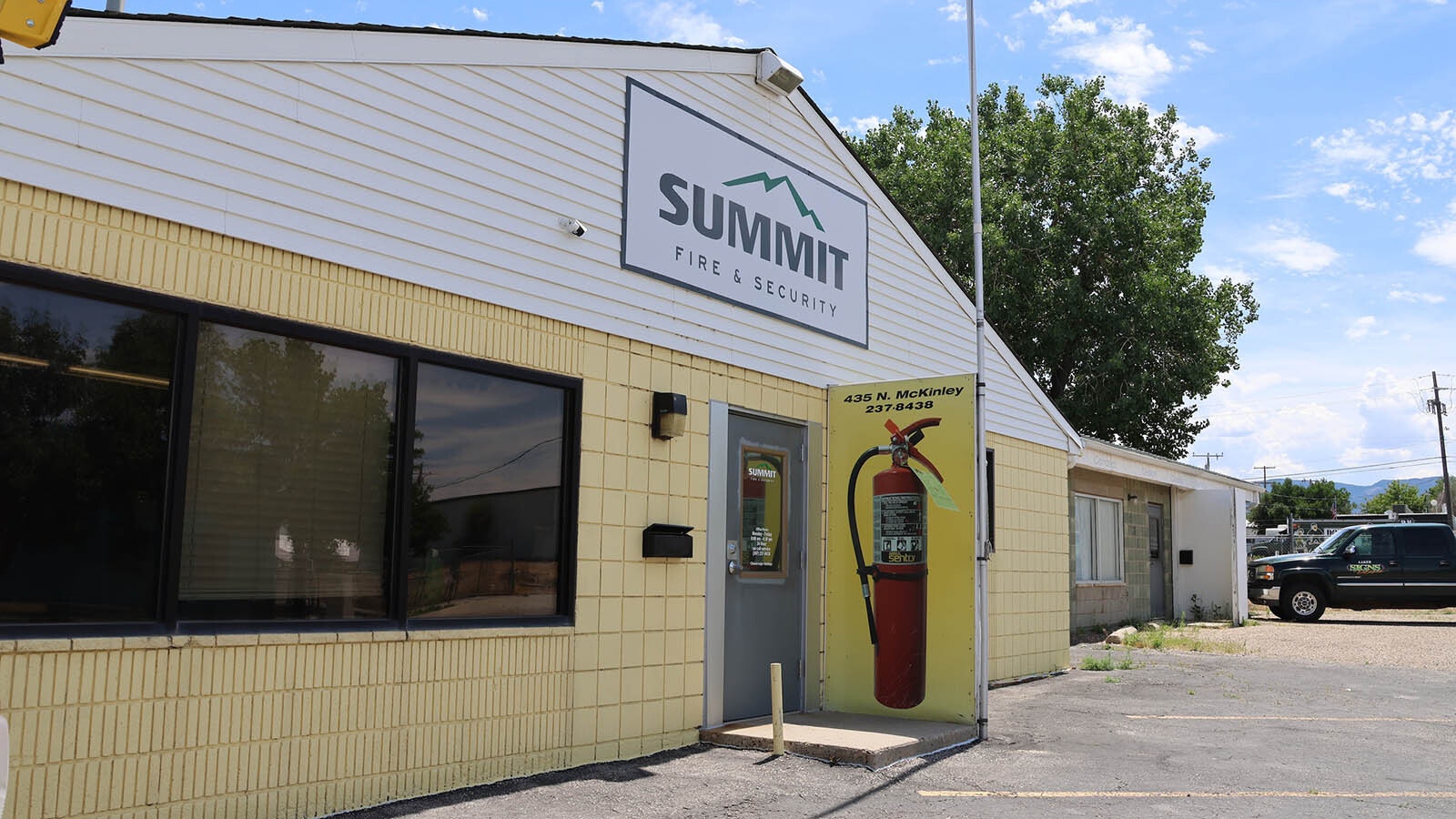 Summit Fire & Security at 435 N. McKinley in Casper is one of the five locations where a suspected arsonist struck. Employee Jason Thomas said when he arrived at work Thursday morning the grass was smoking around the gas meter behind their business.