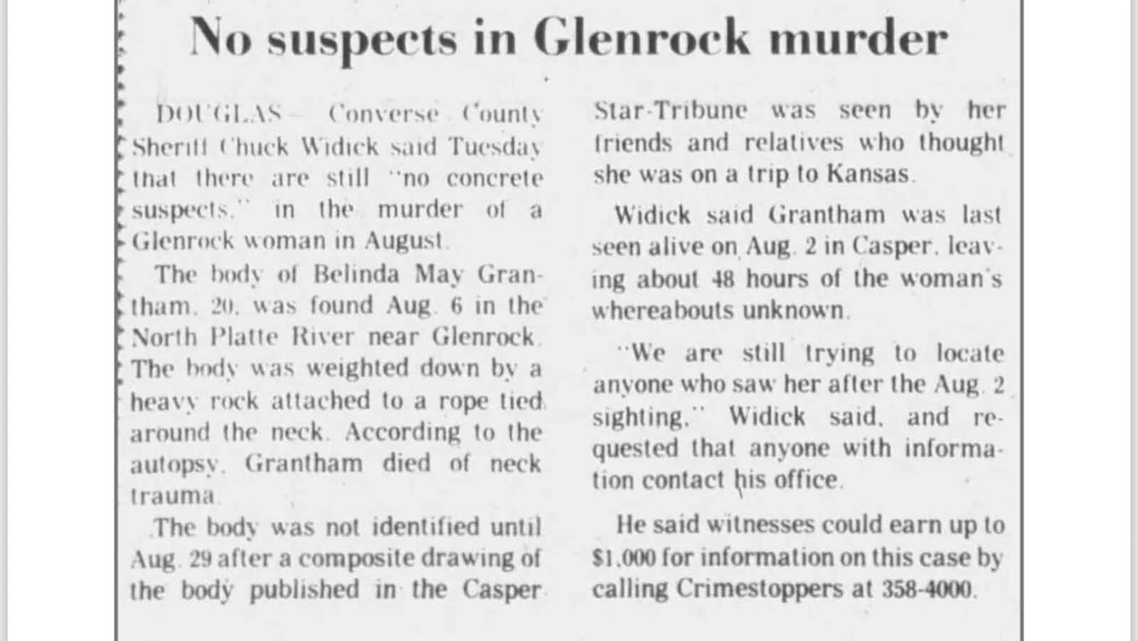 It’s been 44 years since a young Casper woman was found dead in the North Platte River with a rock tied around her neck. “It’s not too late. It’s never too late,” say those who haven’t given up on finding justice for her.
