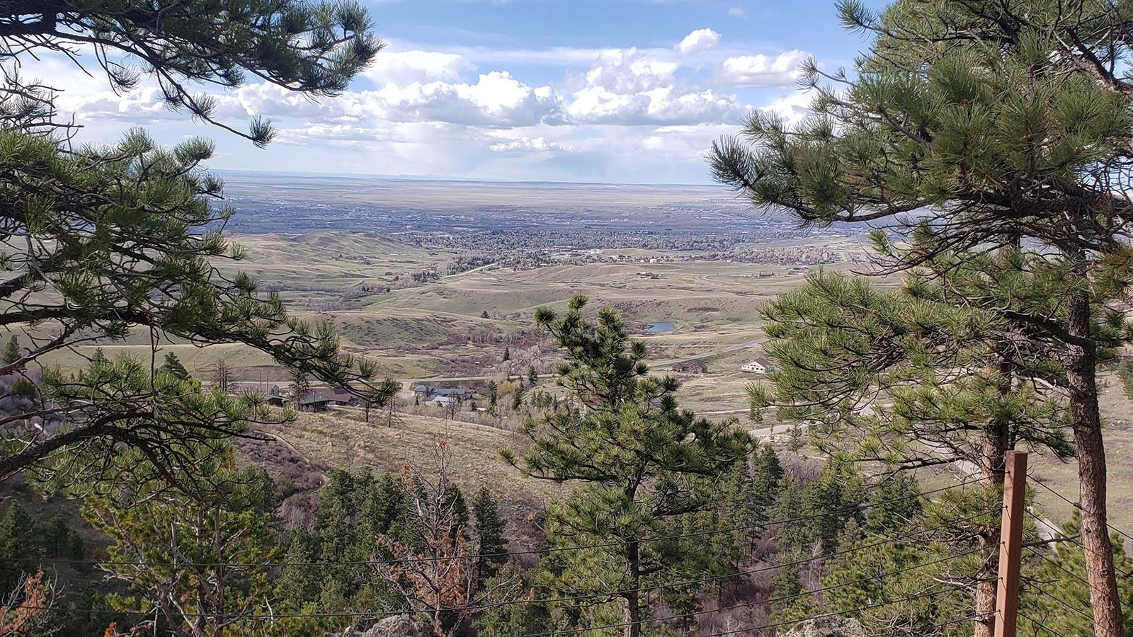 The city of Casper can be seen sprawled out below Garden Creek Falls, which is accessible by an easy spring hike.