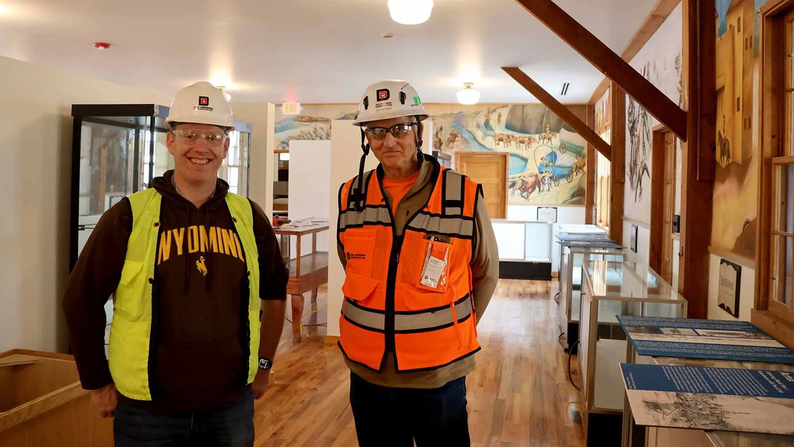 Museum Director John Woodward and Construction Supervisor Bill Street of Dick Anderson Construction pose in the nearly renovated museum’s interior.
