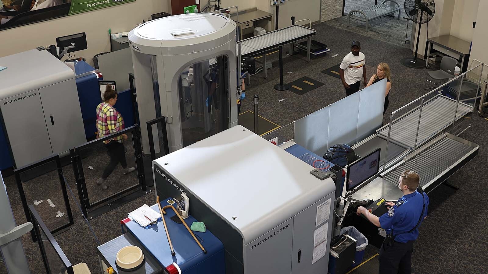 Passengers at Casper/Natrona County International Airport process through security.