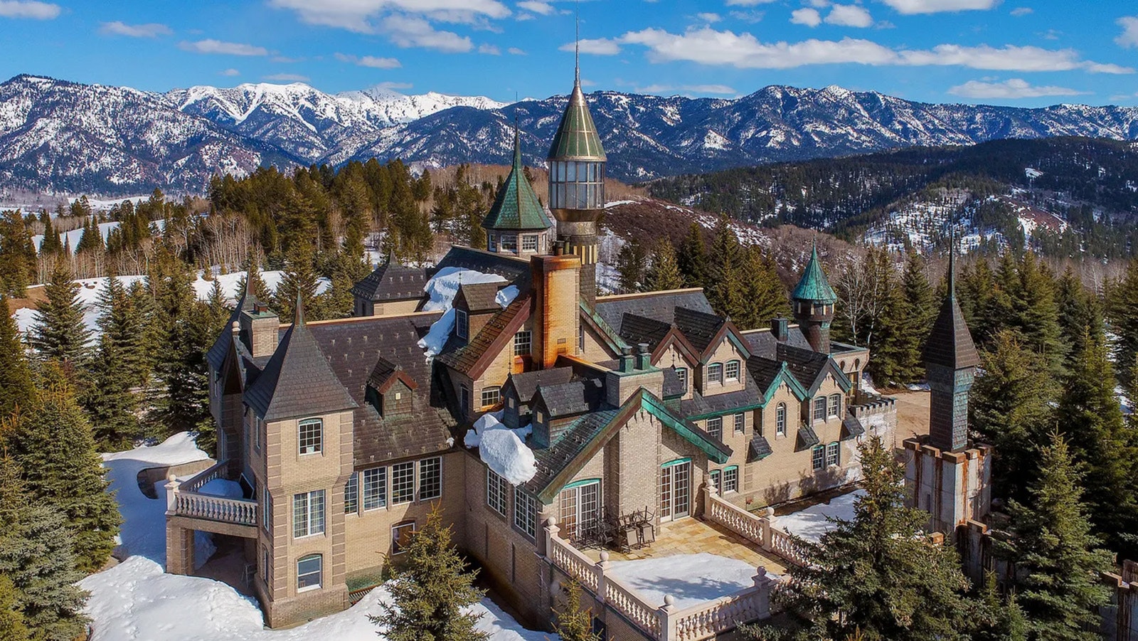 The exterior of the famous Bedford Castle in Wyoming is every bit a fairy tale, including appropriate architecture around the 40-acre grounds.