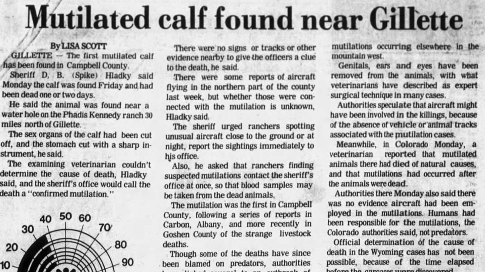 The Casper Star-Tribune reported on a mutilated calf near Gillette in September 1975.