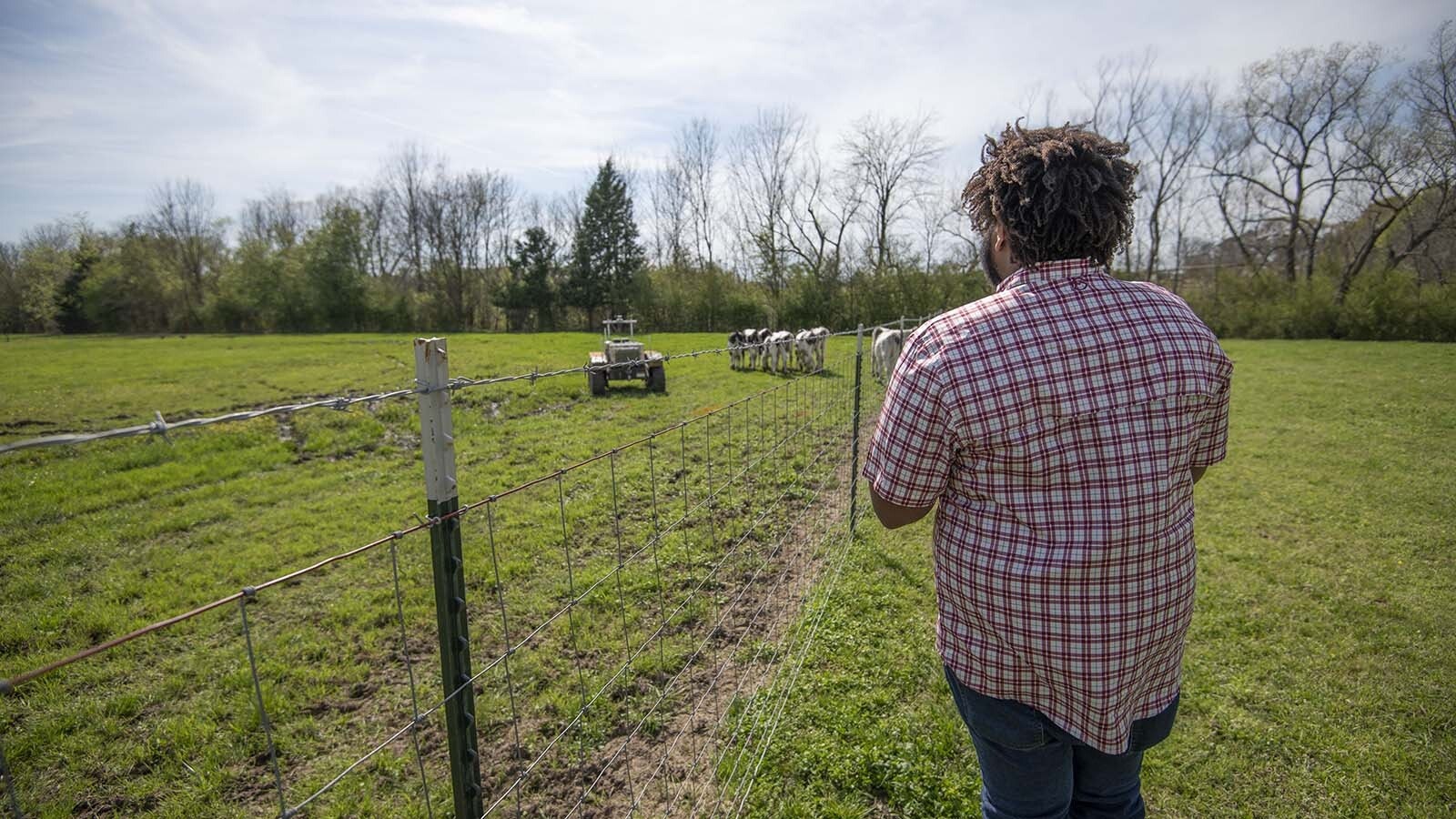 A Clearpath Robotics Warthog unmanned ground vehicle — aka a robot — fitted with cameras and sensors in action at a Mississippi State University research center.